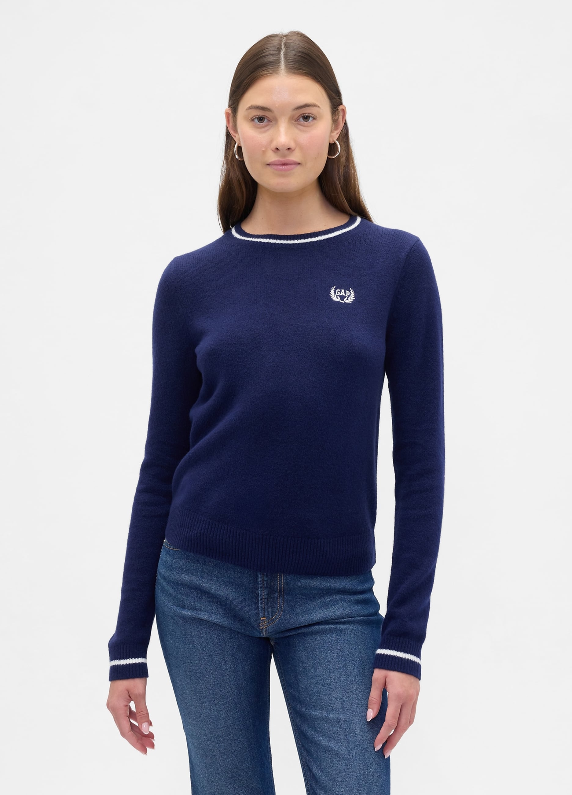 GAP, Maglione Cashsoft In Misto Cotone Con Logo Gap, Donna, Blu, Taglia: XS