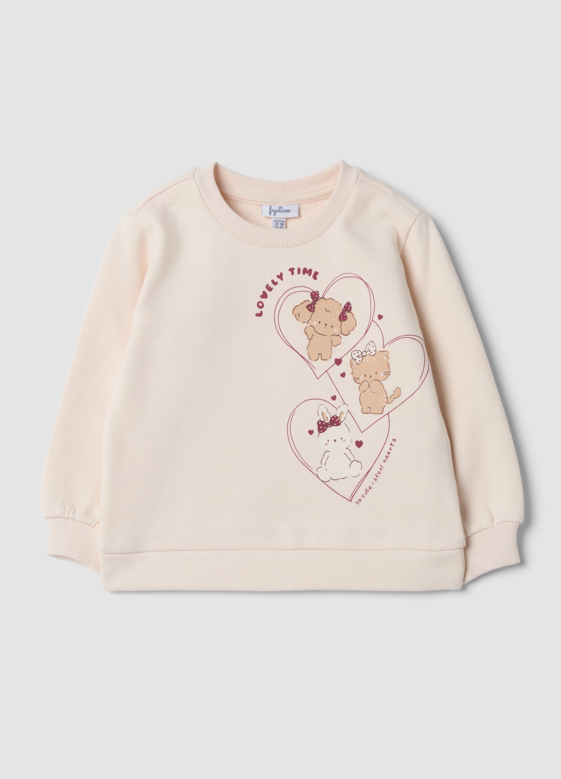 FAGOTTINO, Felpa Beige In Puro Cotone Con Girocollo Stampata, Bambina, Bianco, Taglia: 24-30