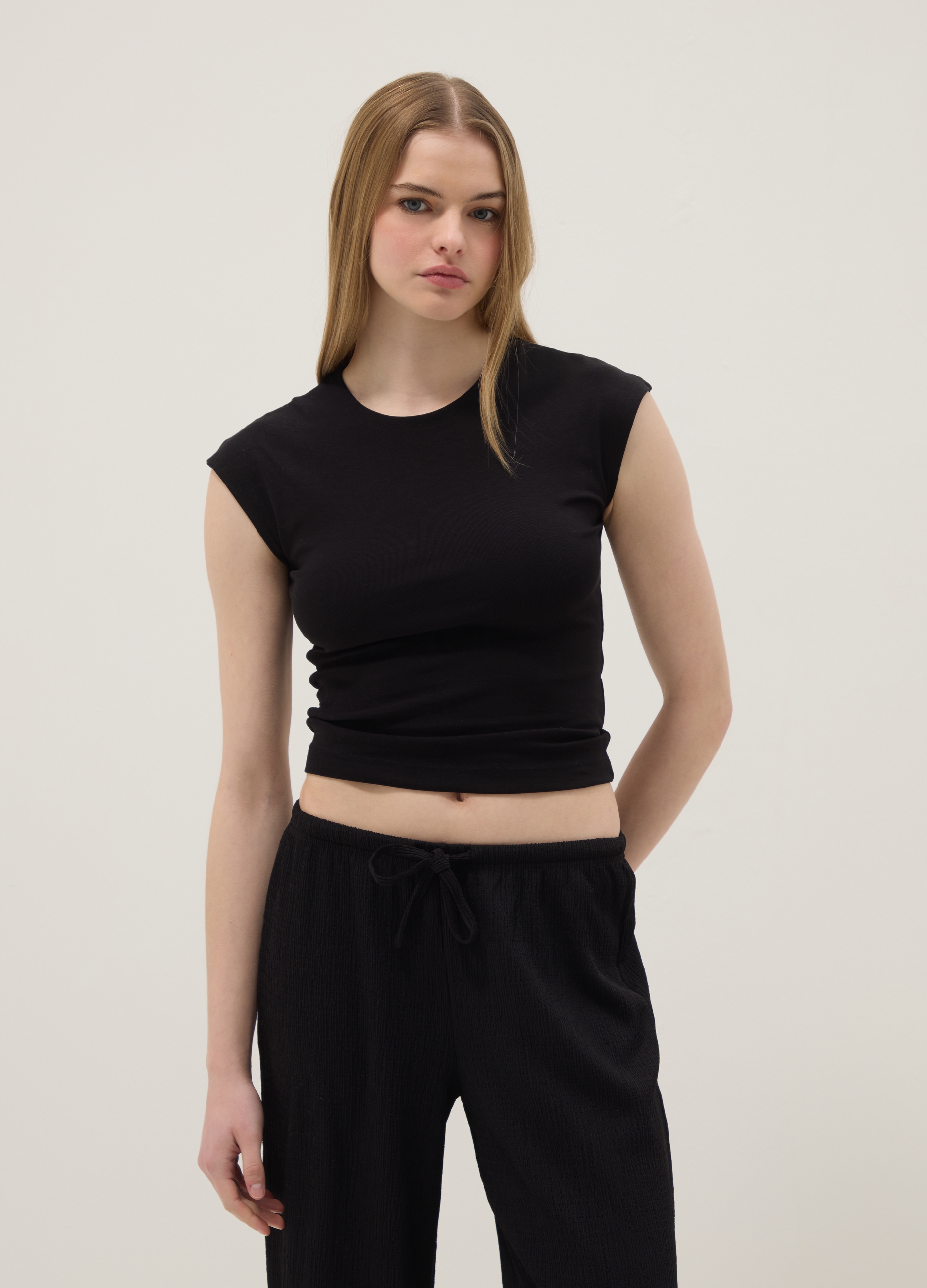 B.ANGEL, Camiseta Ajustada De Algodón Elástico Negra, Mujer, Gunmetal, Talla: 34