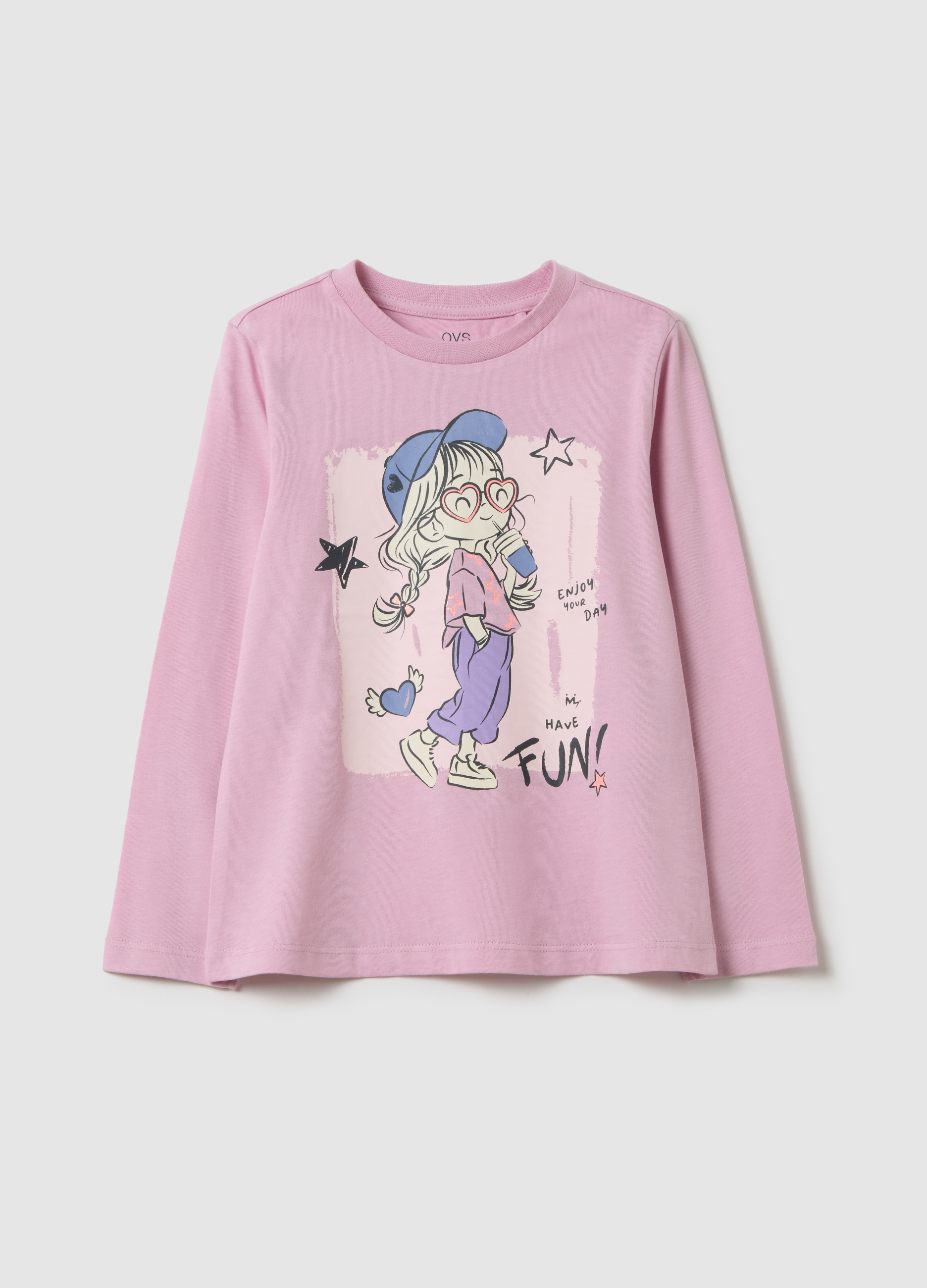 Camiseta Rosa De Niña En Algodón Puro Con Estampado, Niña, Rosa Claro, Talla: 8-9