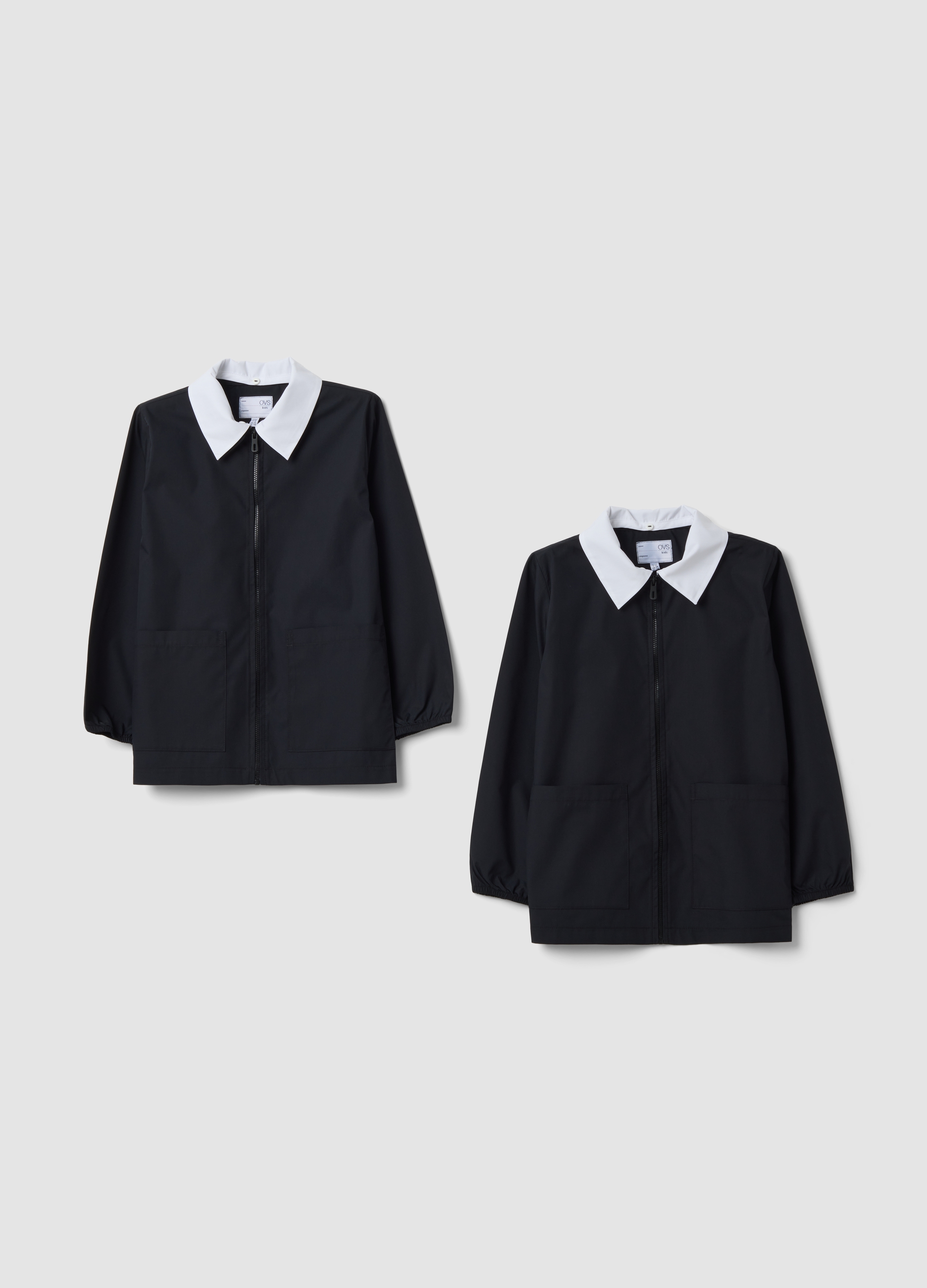 OVS KIDS, Bipack Di Grembiuli Corti Neri Con Zip E Colletto Bianco Per Scuola, Bambino, Nero, Taglia: 13-14