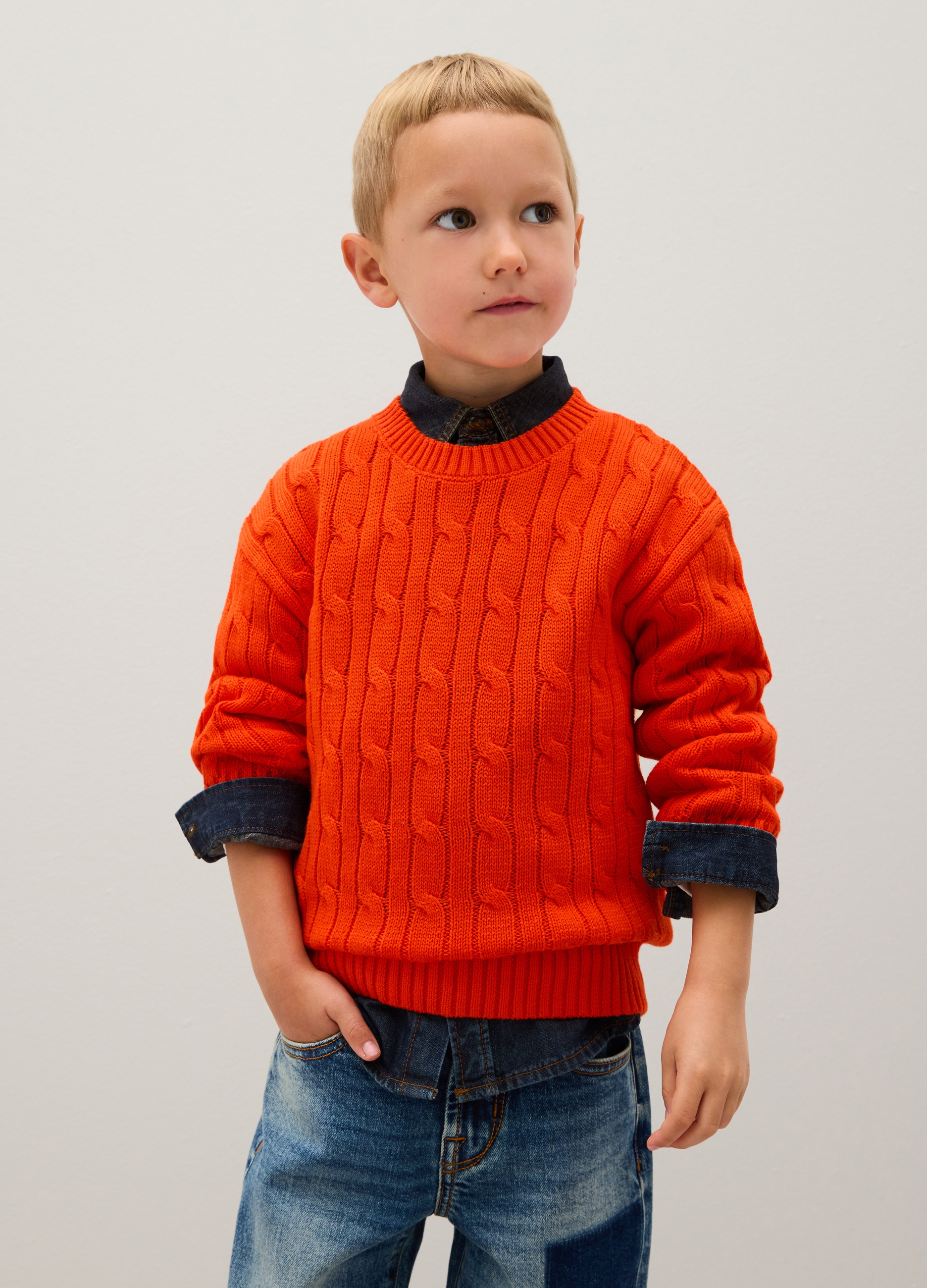 Suéter De Niño En Algodón Puro Naranja Regular Fit, Niño, Naranja Mandarina, Talla: 6
