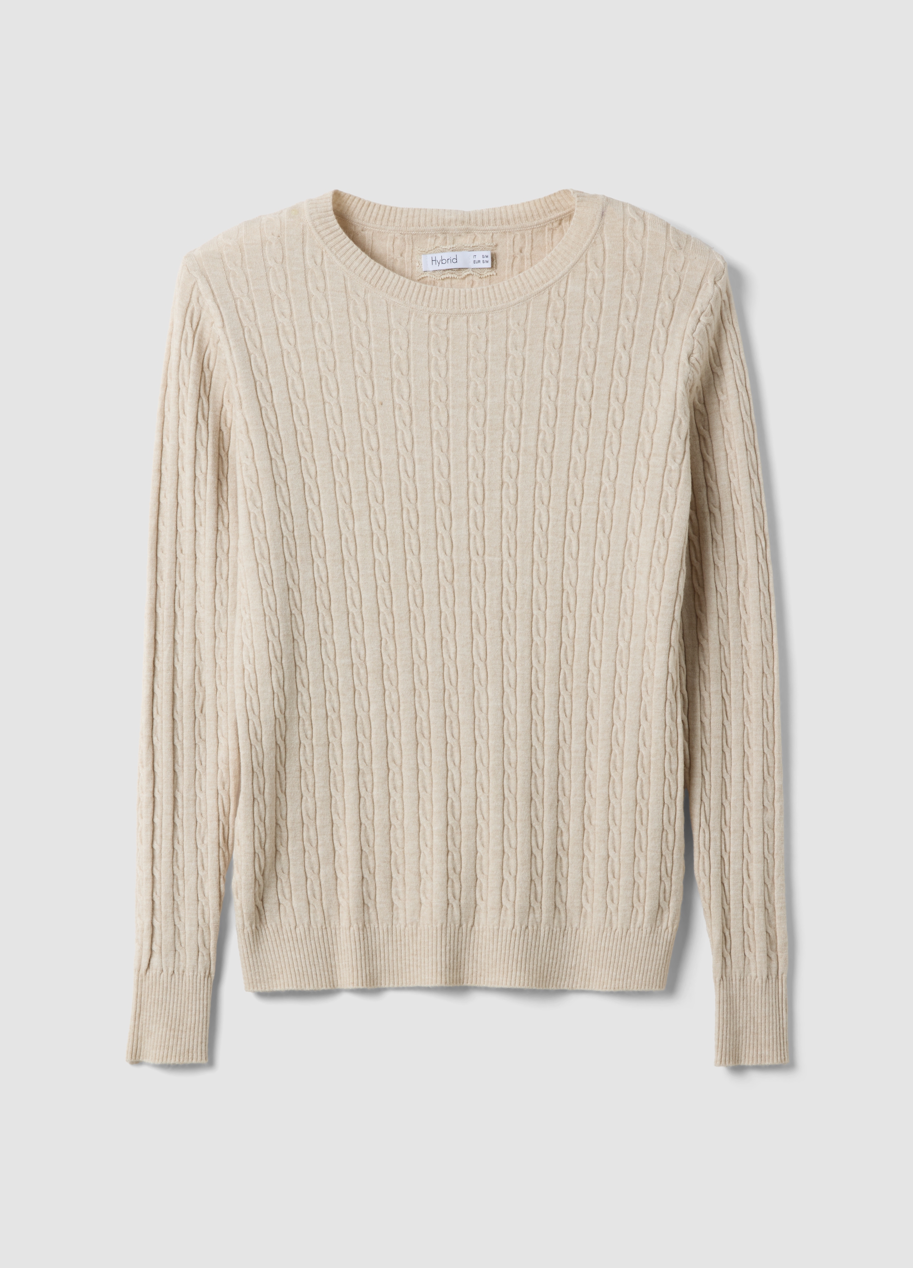 HYBRID, Maglia Beige In Misto Viscosa A Trecce Regular Fit, Donna, Beige, Taglia: S/M
