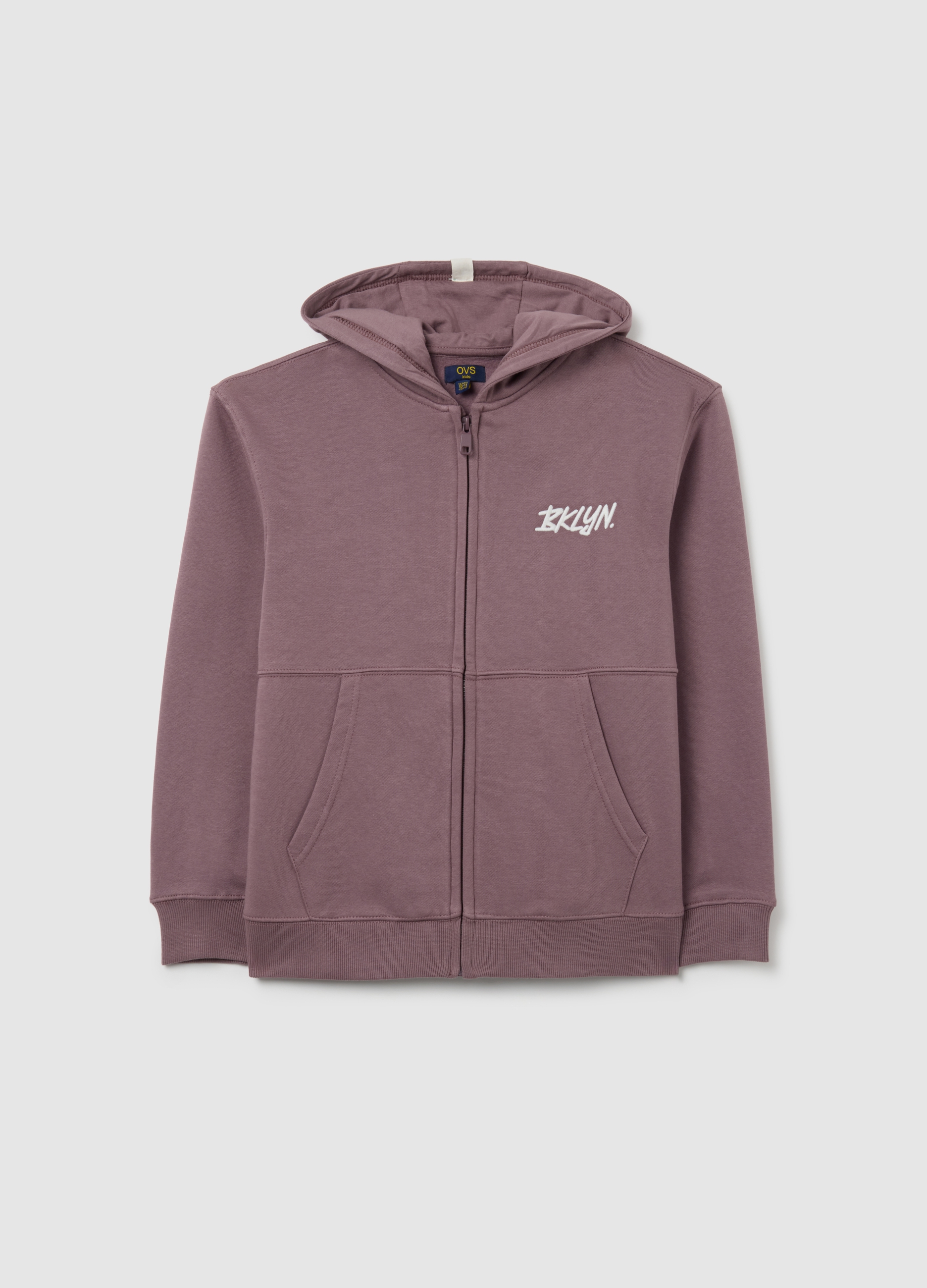 OVS KIDS, Felpa Da Ragazzo In Misto Cotone Elasticizzato Viola Regular Fit Con Zip E Girocollo, Niño, Morado oscuro, Talla: 12-13