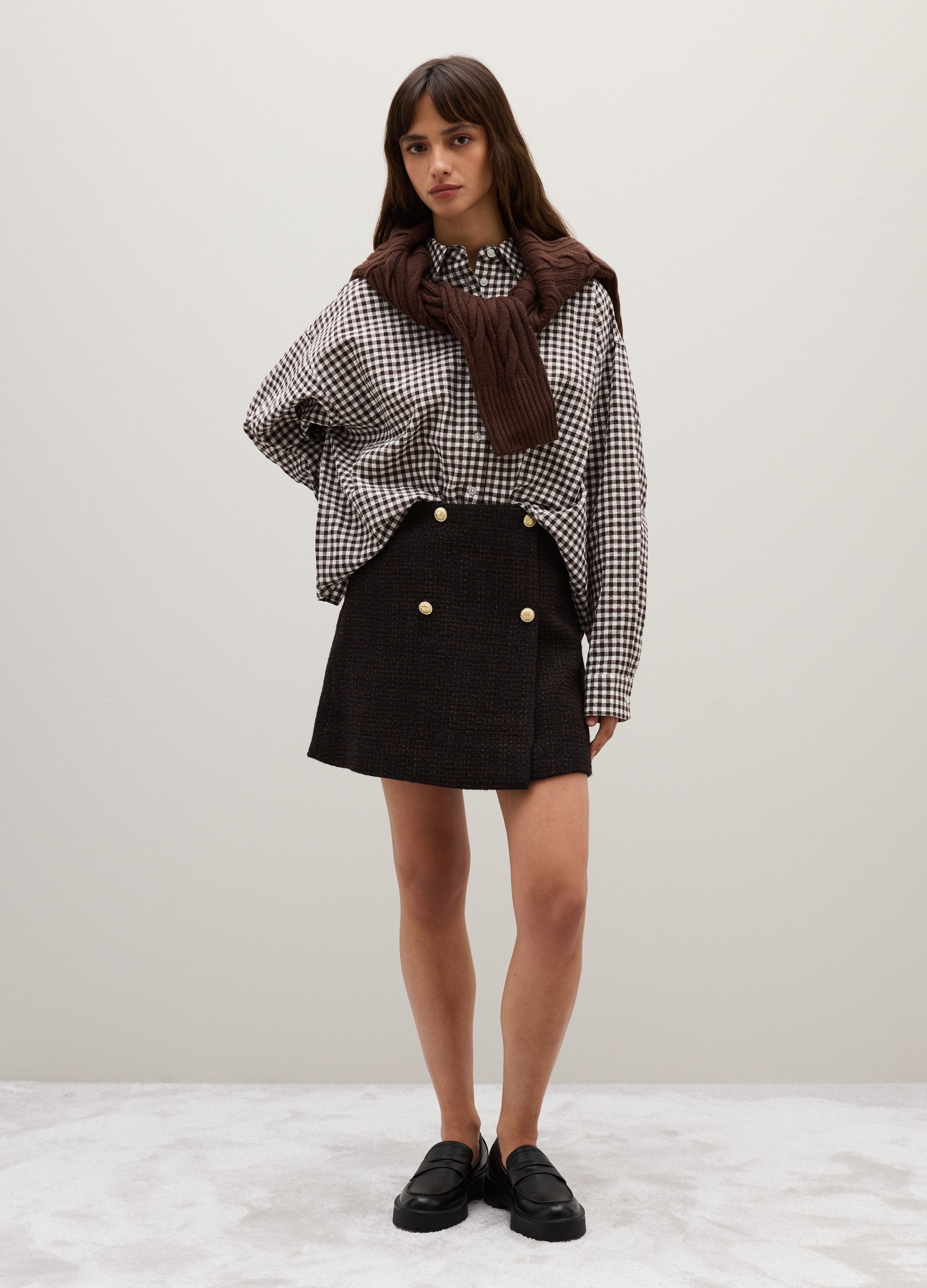 OVS, Falda Mini Con Botones Dorados, Mujer, Negro/Marrón, Talla: 34