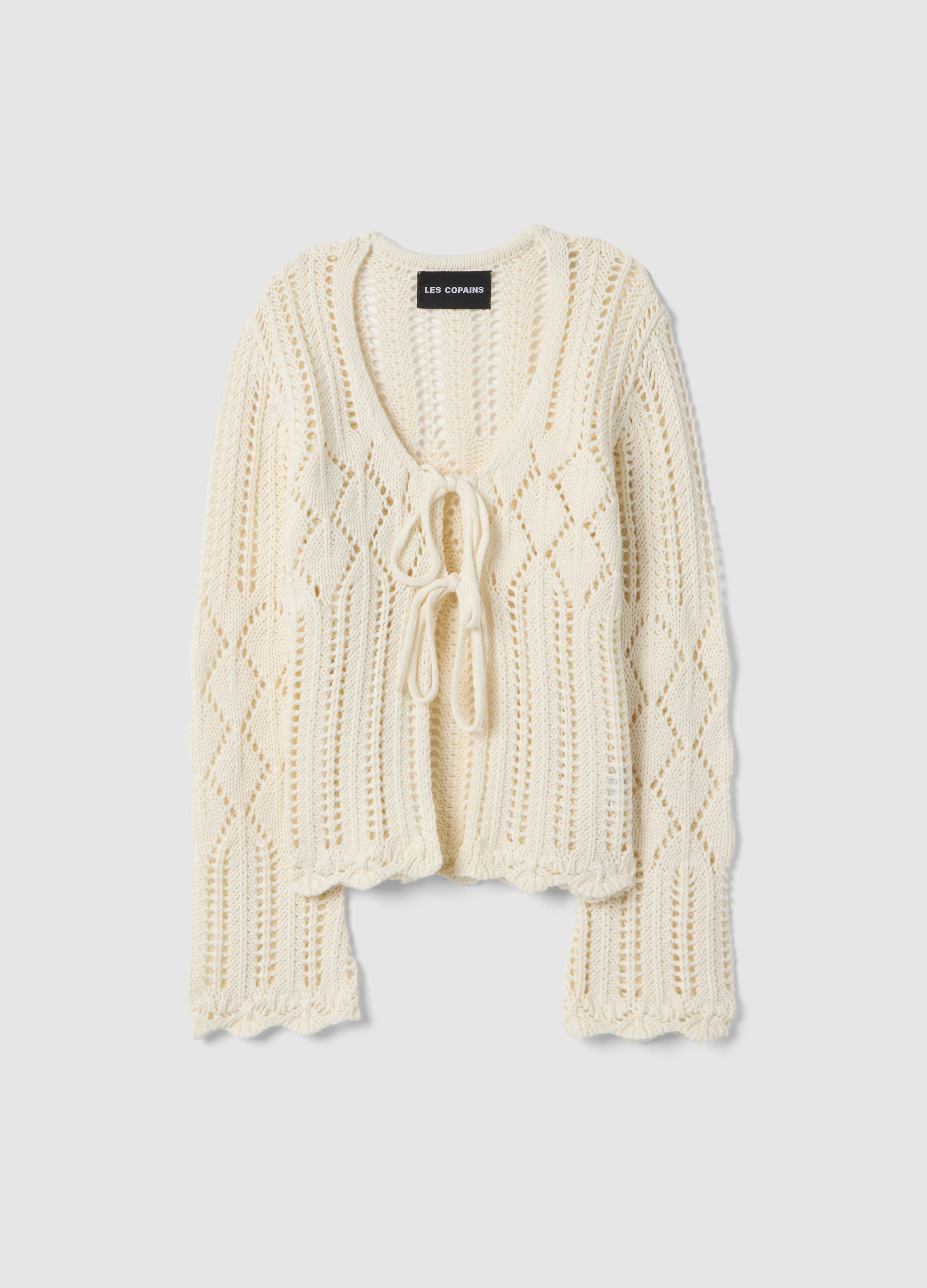 LES COPAINS, Cárdigan Blanco De Algodón Calado Corte Regular V Profundo, Mujer, Blanco lechoso, Talla: 36