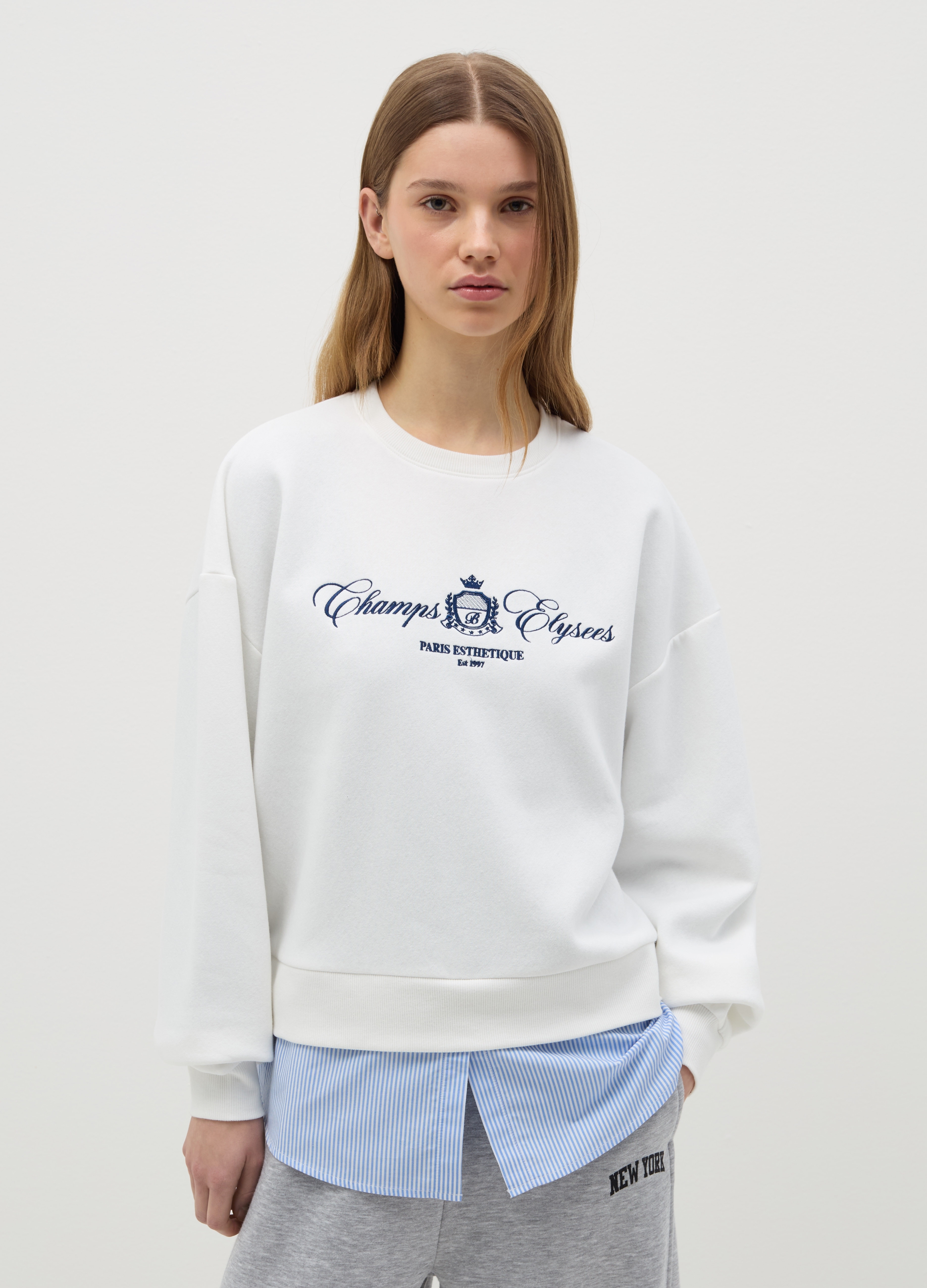 OVS, Felpa Bianca Con Ricamo champs Elysees, Donna, Bianco, Taglia: XS