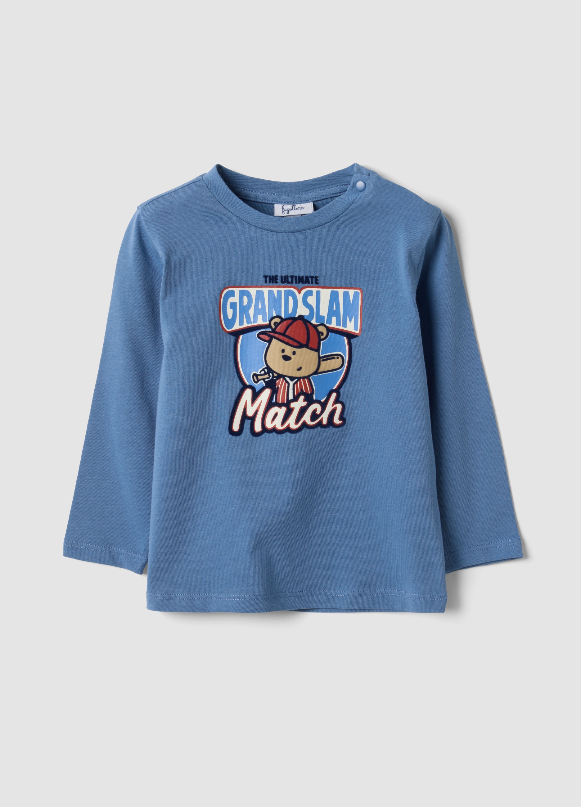FAGOTTINO, T-shirt Blu In Puro Cotone Organico Con Stampa Orsetto, Bambino, Blu, Taglia: 30-36