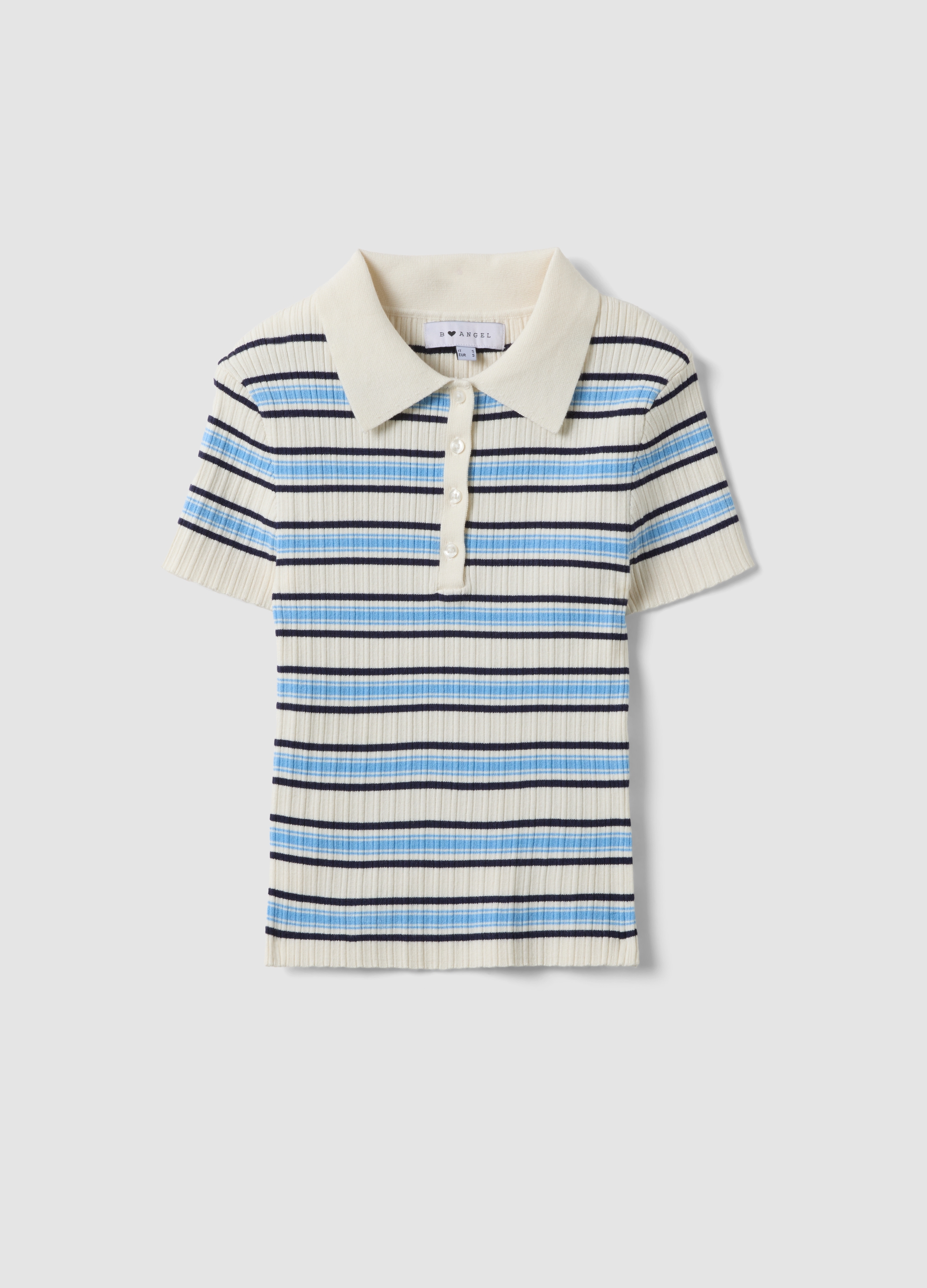B.ANGEL, Jersey Entallado En Mezcla De Viscosa A Rayas Multicolor Con Cuello Polo, Mujer, Blanco/azul claro, Talla: 40