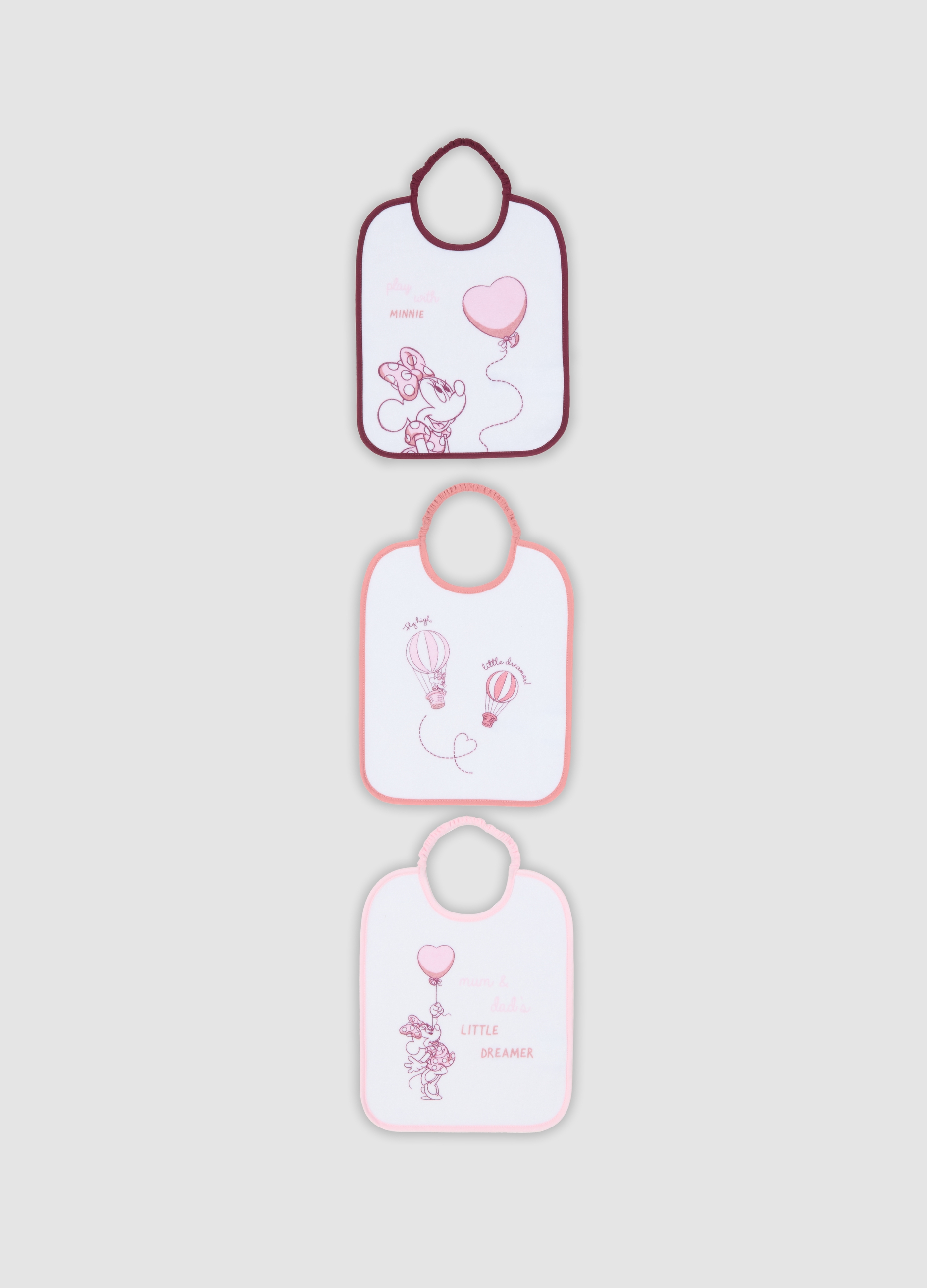 FAGOTTINO, Tripack Di Bavette Rosa E Bianche In Cotone Organico Con Grafiche Di Minnie Per Bimba, Neonata, Bianco, Taglia: T.U.