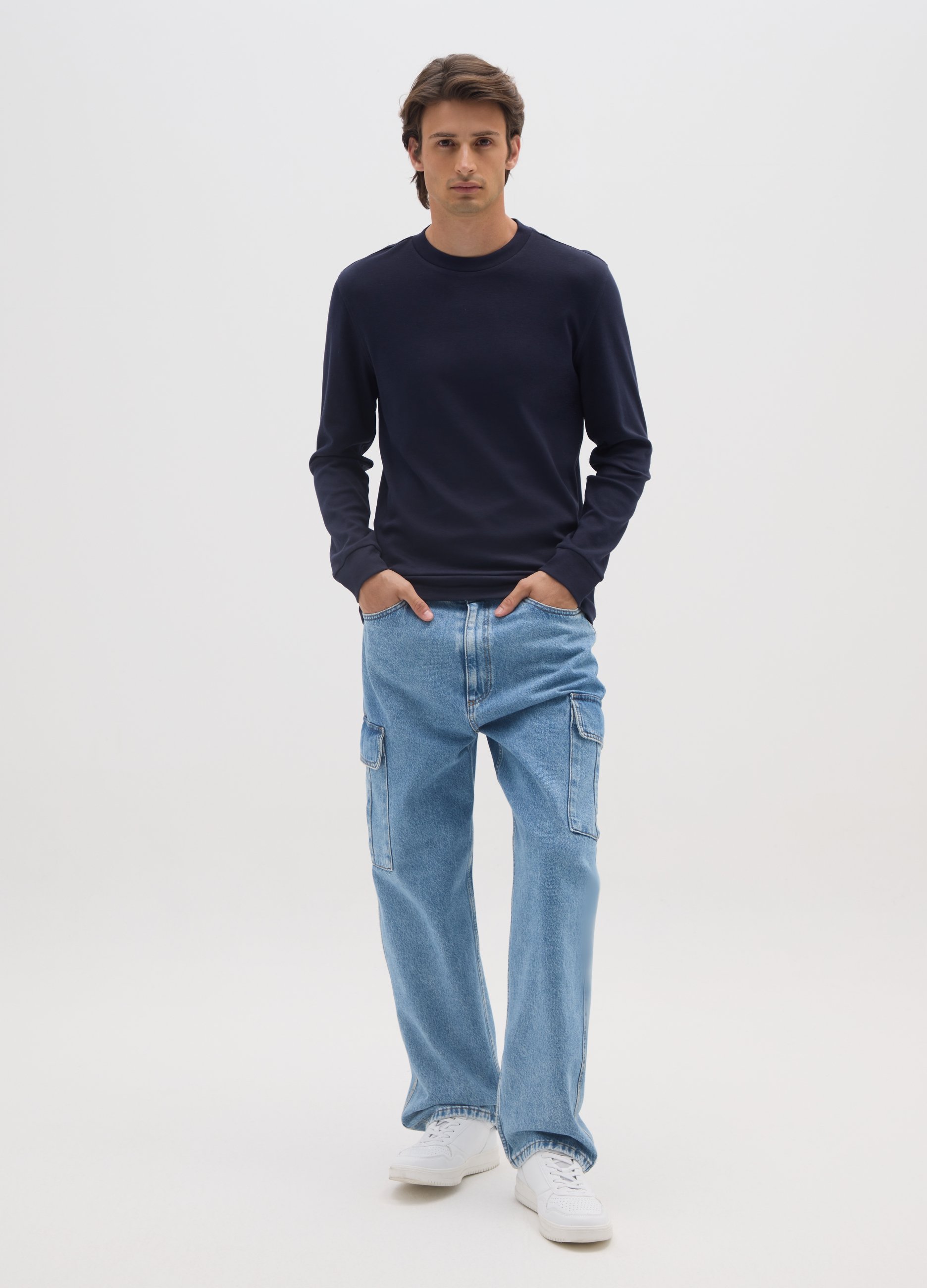 OVS, T-shirt A Maniche Lunghe In Puro Cotone Blu, Uomo, Blu, Taglia: XL