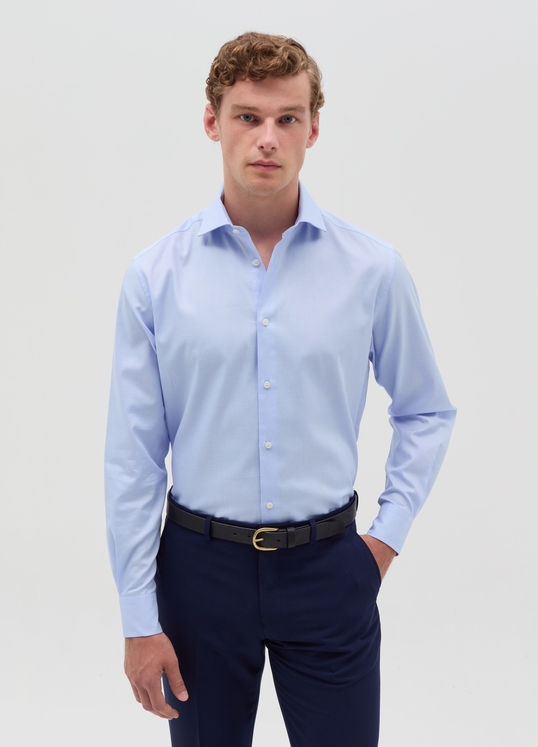 OVS, Camisa Regular Fit Planchado Fácil De Algodón Oxford, Hombre, Azul suave, Talla: 39