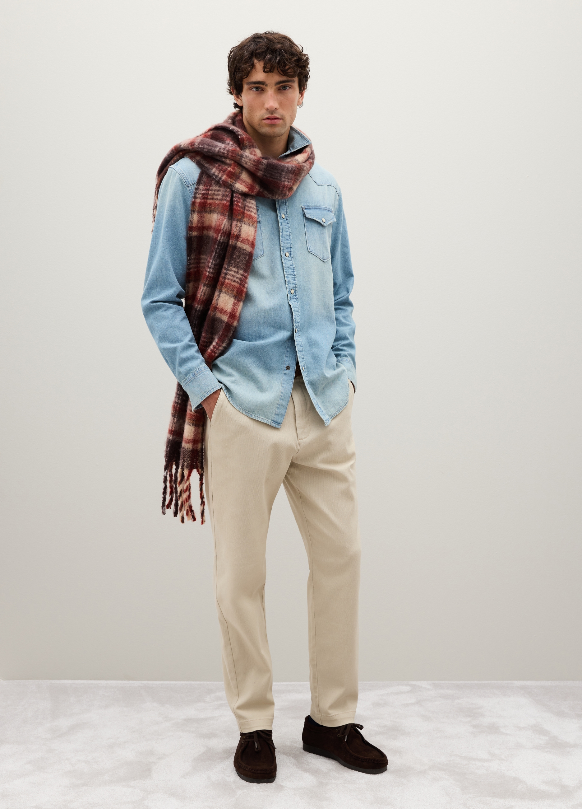 Bufanda De Cuadros Multicolor, Hombre, Marrón/Rojo, Talla: FASUL