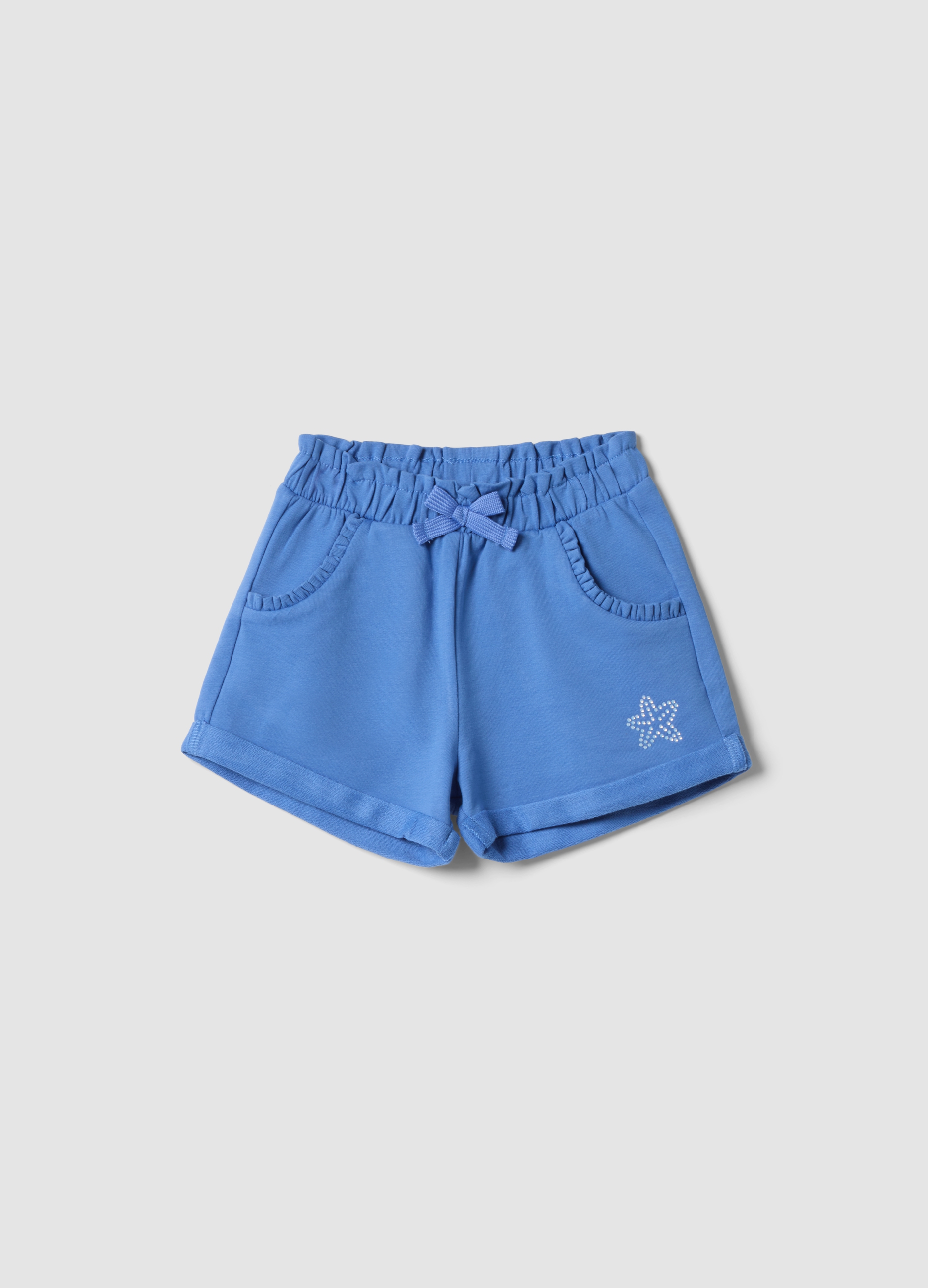 FAGOTTINO, Short Azul De Algodón Elástico Para Bebé Niña Con Lazo, Niña, Azul Claro, Talla: 12-18