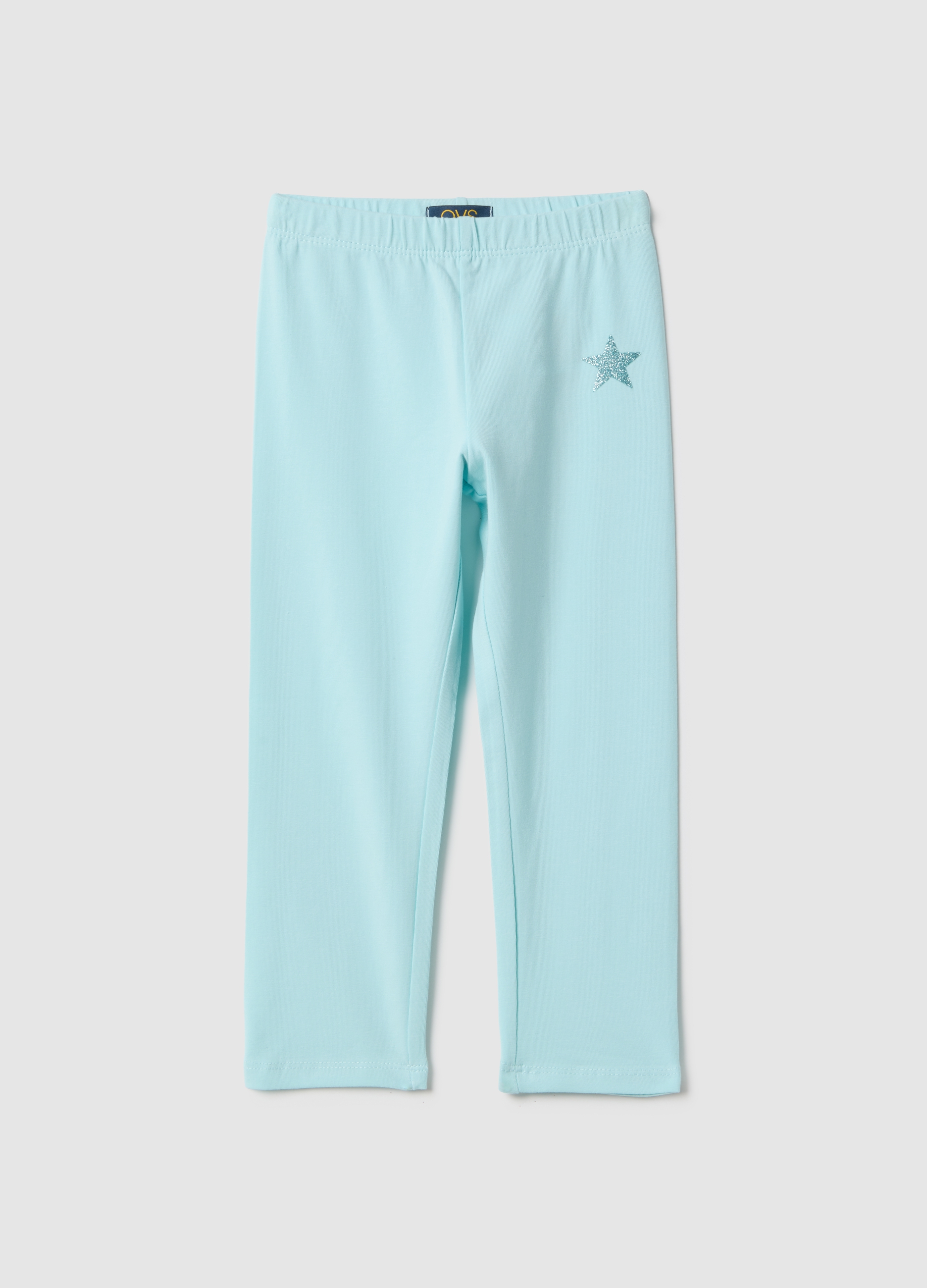 OVS KIDS, Leggings Azules Ajustados De Algodón Elástico Para Niña Con Estrella, Niña, Azul claro, Talla: 6-7