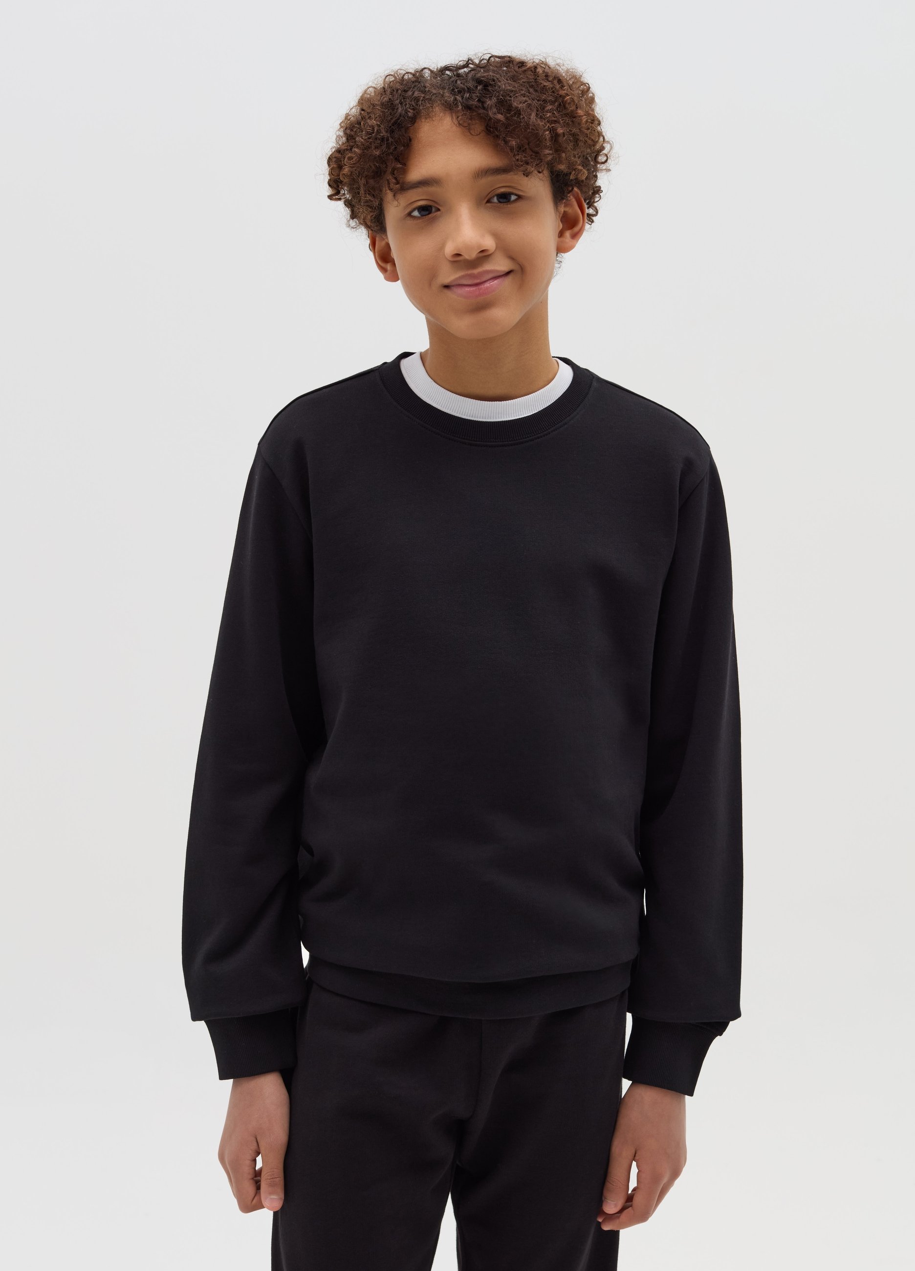 Sudadera Con Cuello Redondo En Color Liso, Niño, Negro, Talla: 10-11