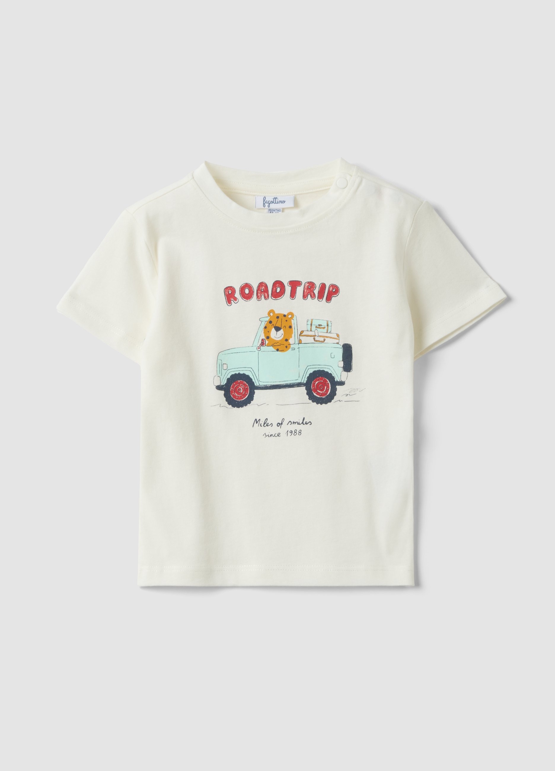 FAGOTTINO, T-shirt Bianca In Puro Cotone Organico Con Stampa, Niño, Blanco, Talla: 12-18