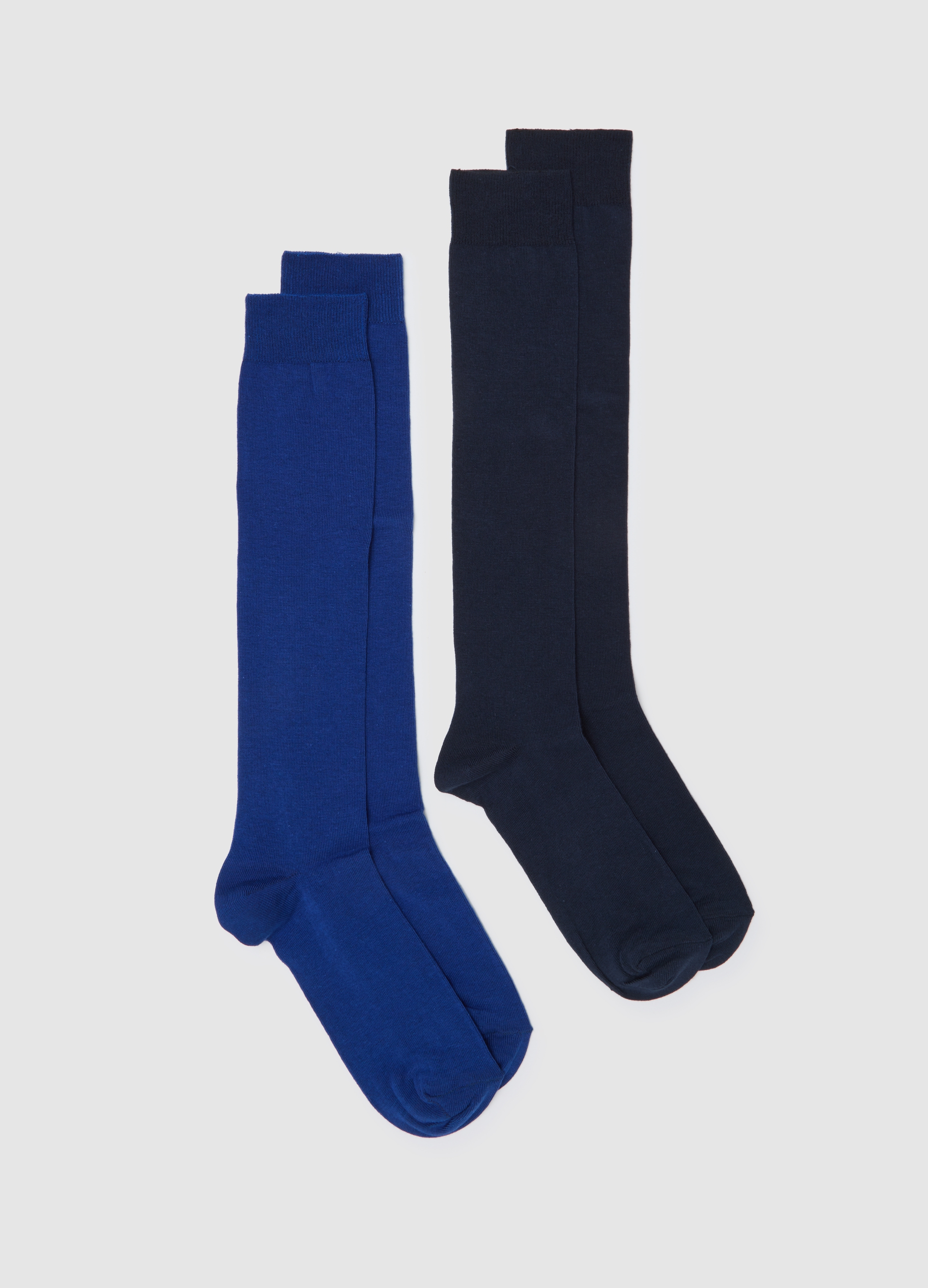 Conjunto De Dos Pares De Calcetines Largos En Algodón Elástico Multicolor, Hombre, Azul Noche, Talla: 38/42