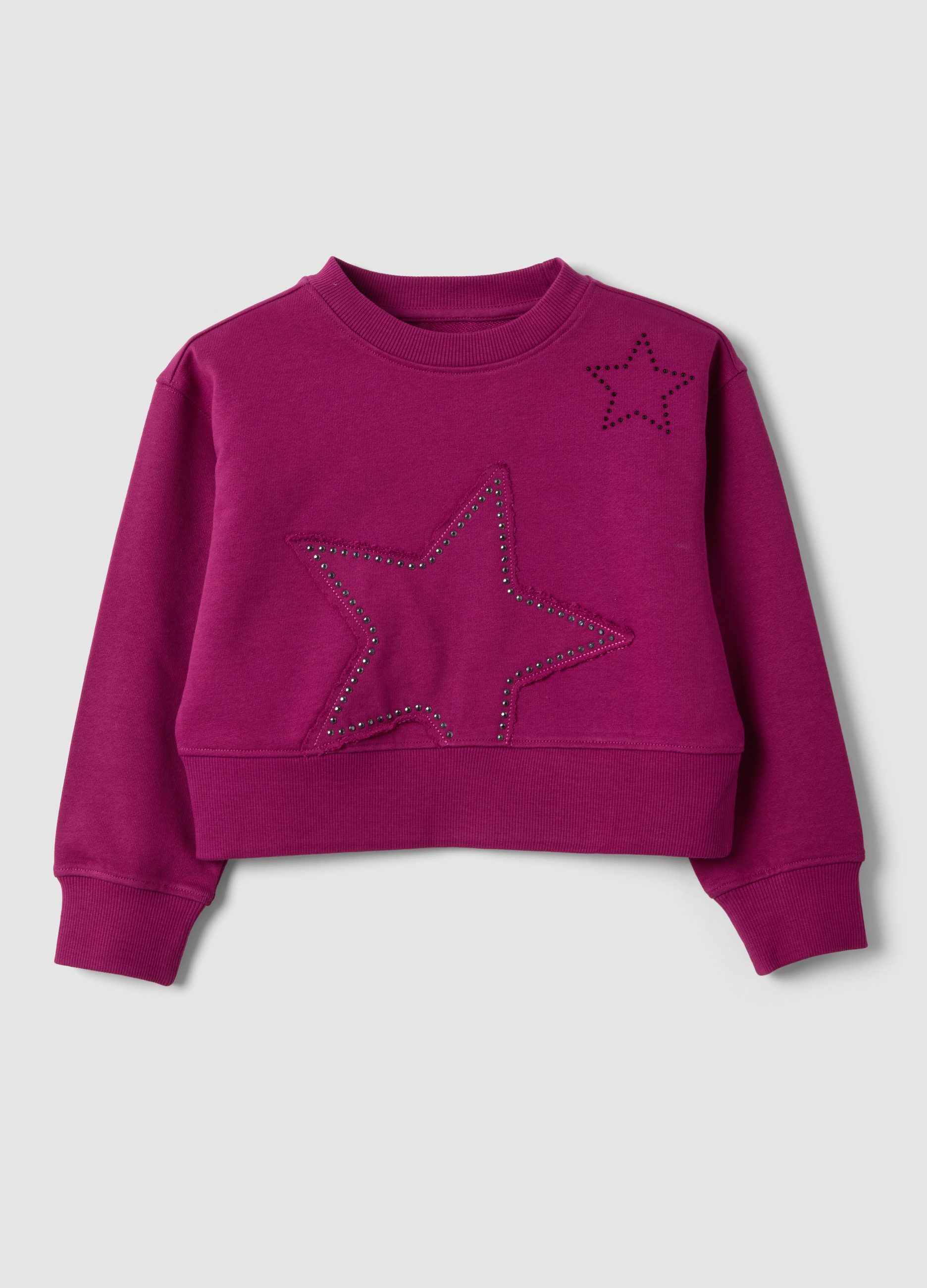 OVS KIDS, Felpa Viola In Puro Cotone Con Girocollo E Stelle, Bambina, Viola, Taglia: 4-5