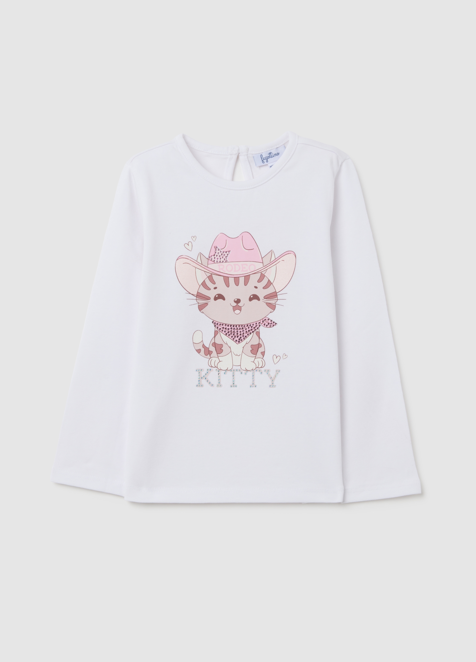 FAGOTTINO, T-shirt Bianca Da Bambina A Maniche Lunghe Con Stampa, Bianco, Taglia: 12-18