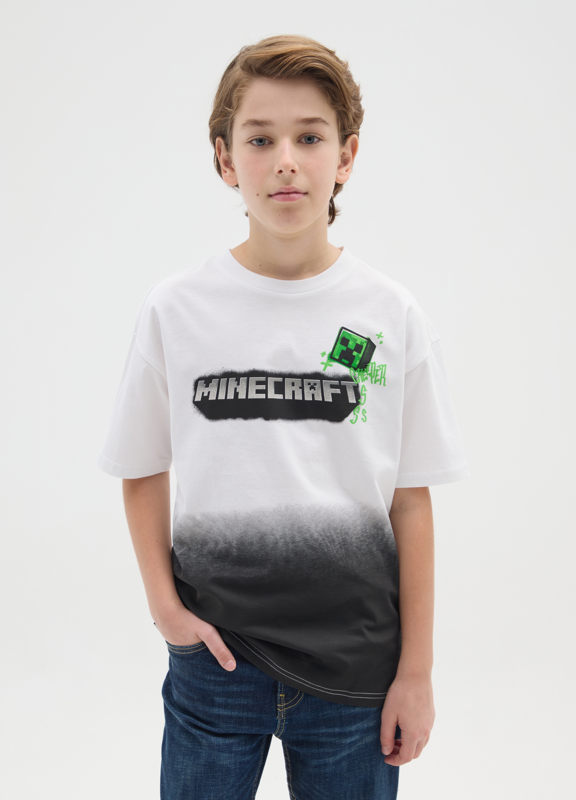 OVS KIDS, T-shirt Bianca Minecraft Da Bambino In Puro Cotone Regular Fit, Bianco, Taglia: 13-14