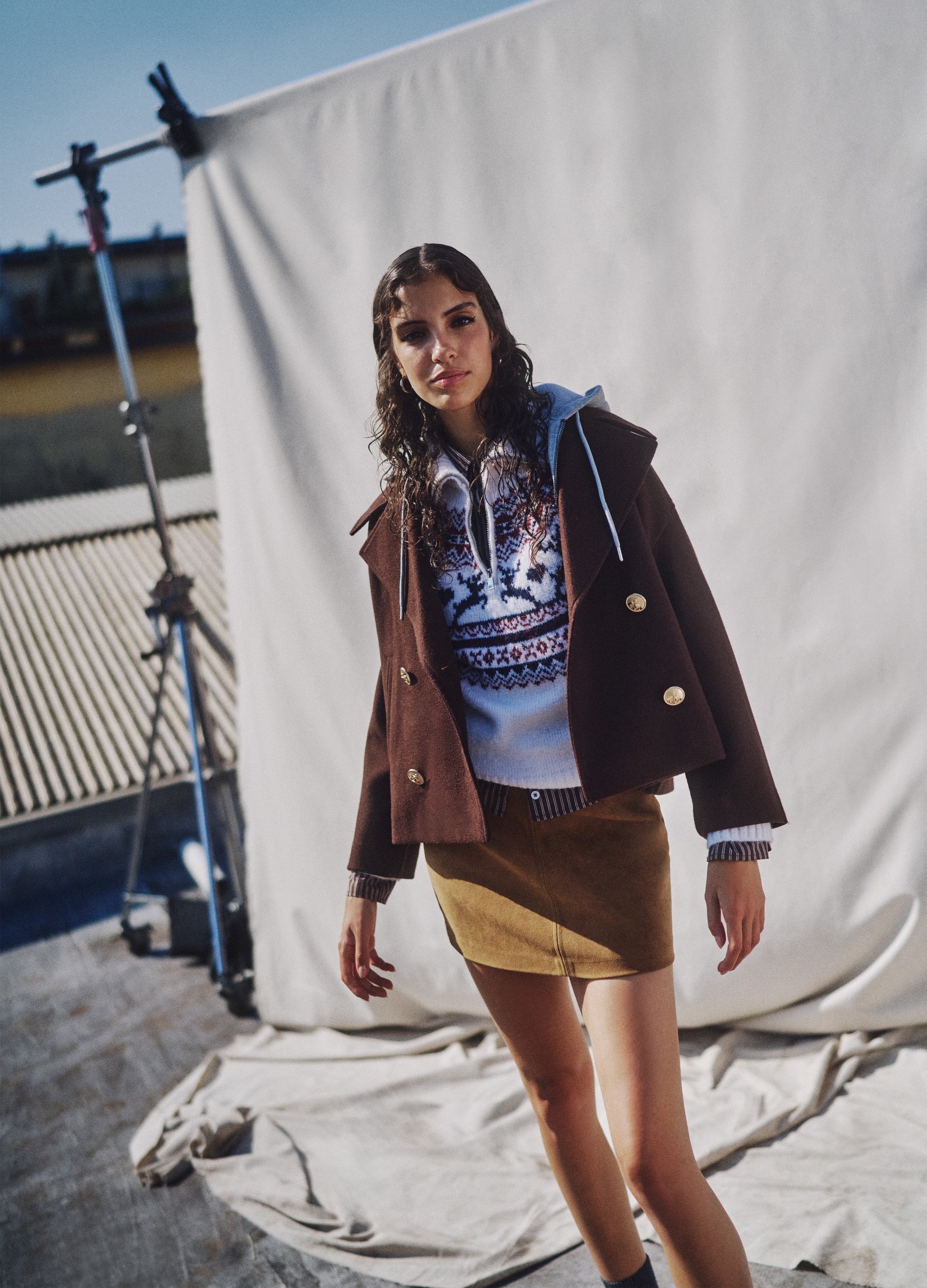 B.ANGEL, Maglione Bianco Con Pattern Jacquard Multicolor E Zip, Donna, Multicolor, Taglia: S