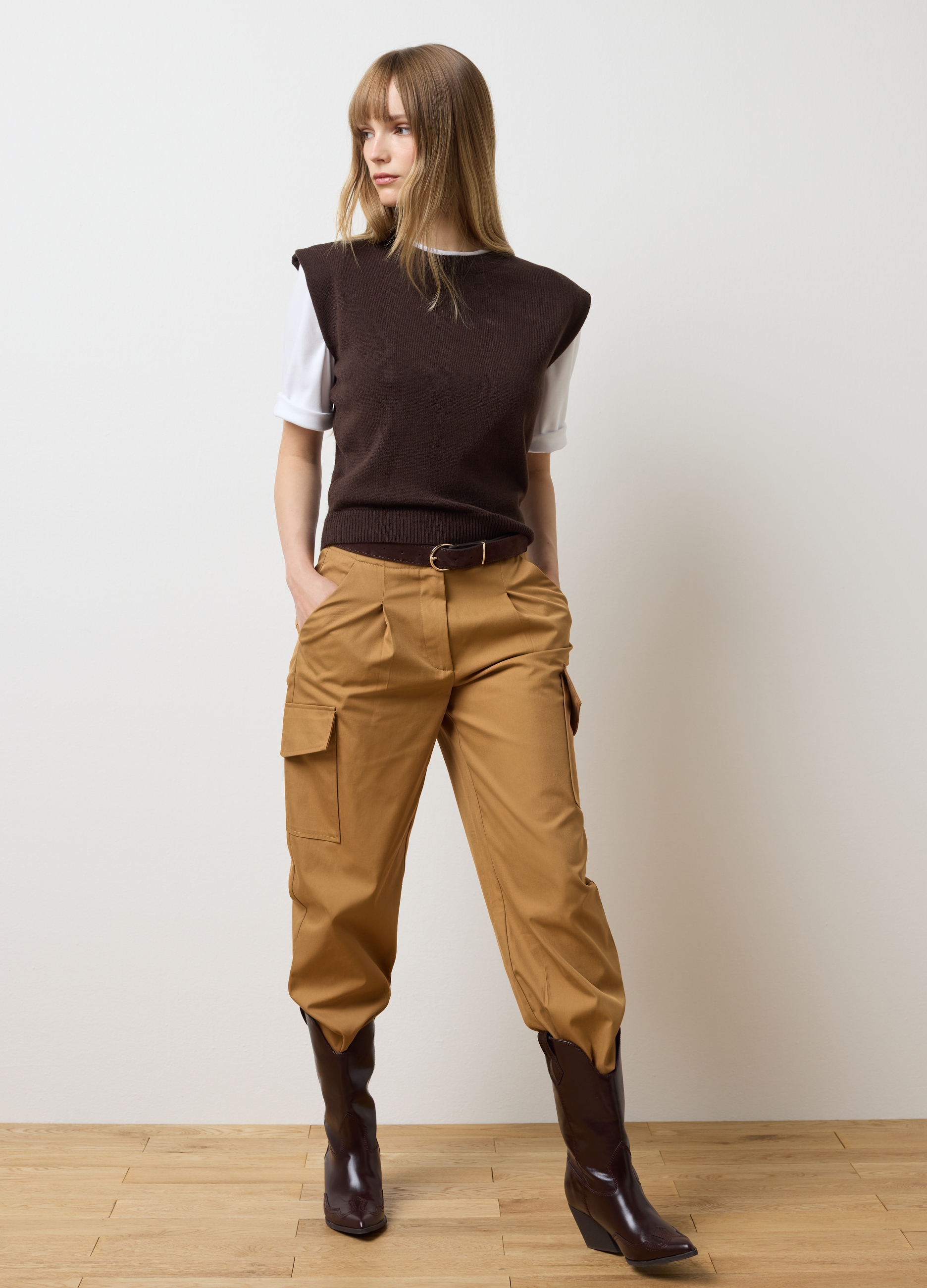 Chaleco Marrón De Corte Regular, Mujer, Marrón oscuro, Talla: 36