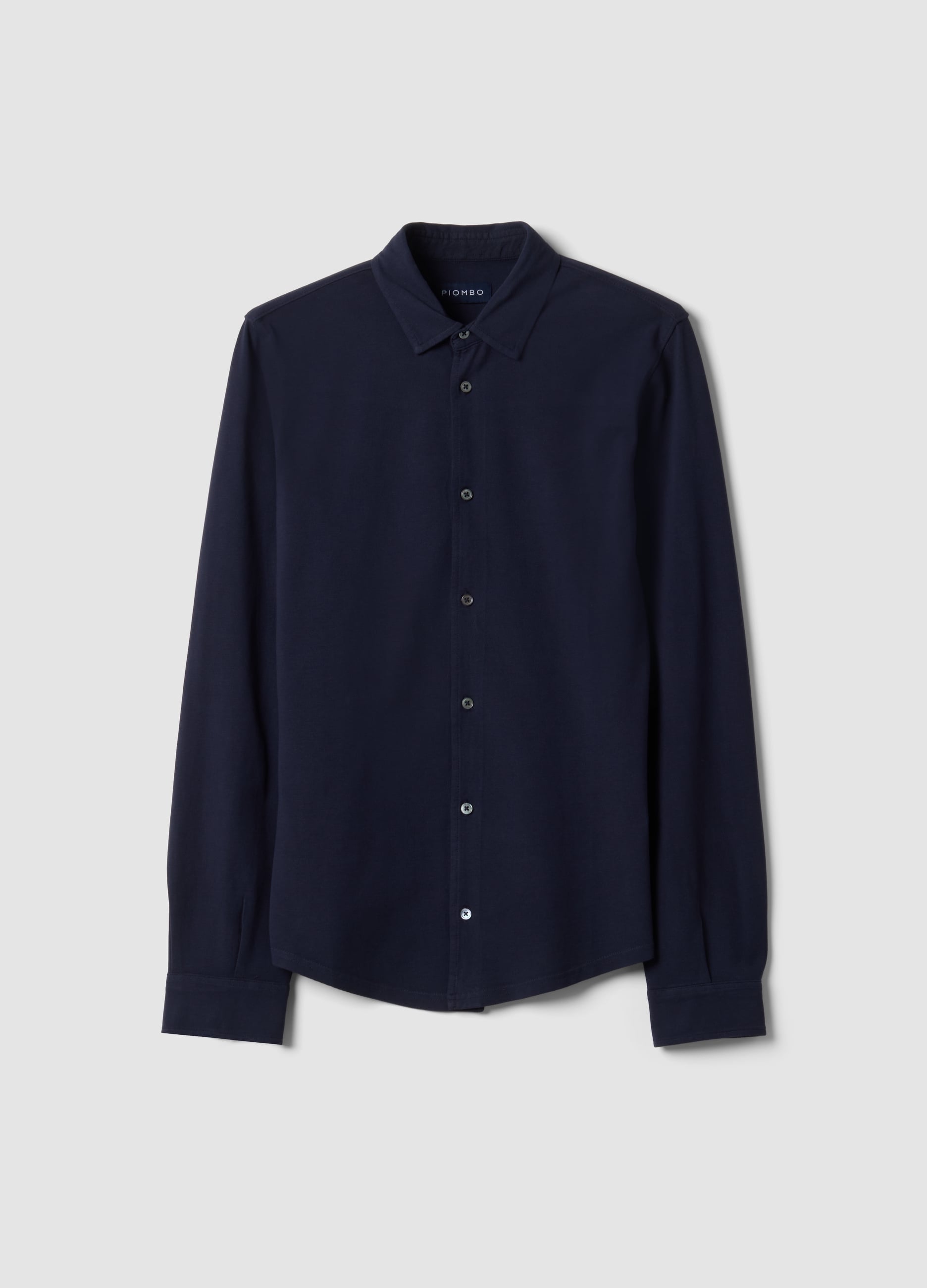 Piombo Contemporary, Polo Piquet Blu In Puro Cotone A Maniche Lunghe Regular Fit, Uomo, Blu, Taglia: S