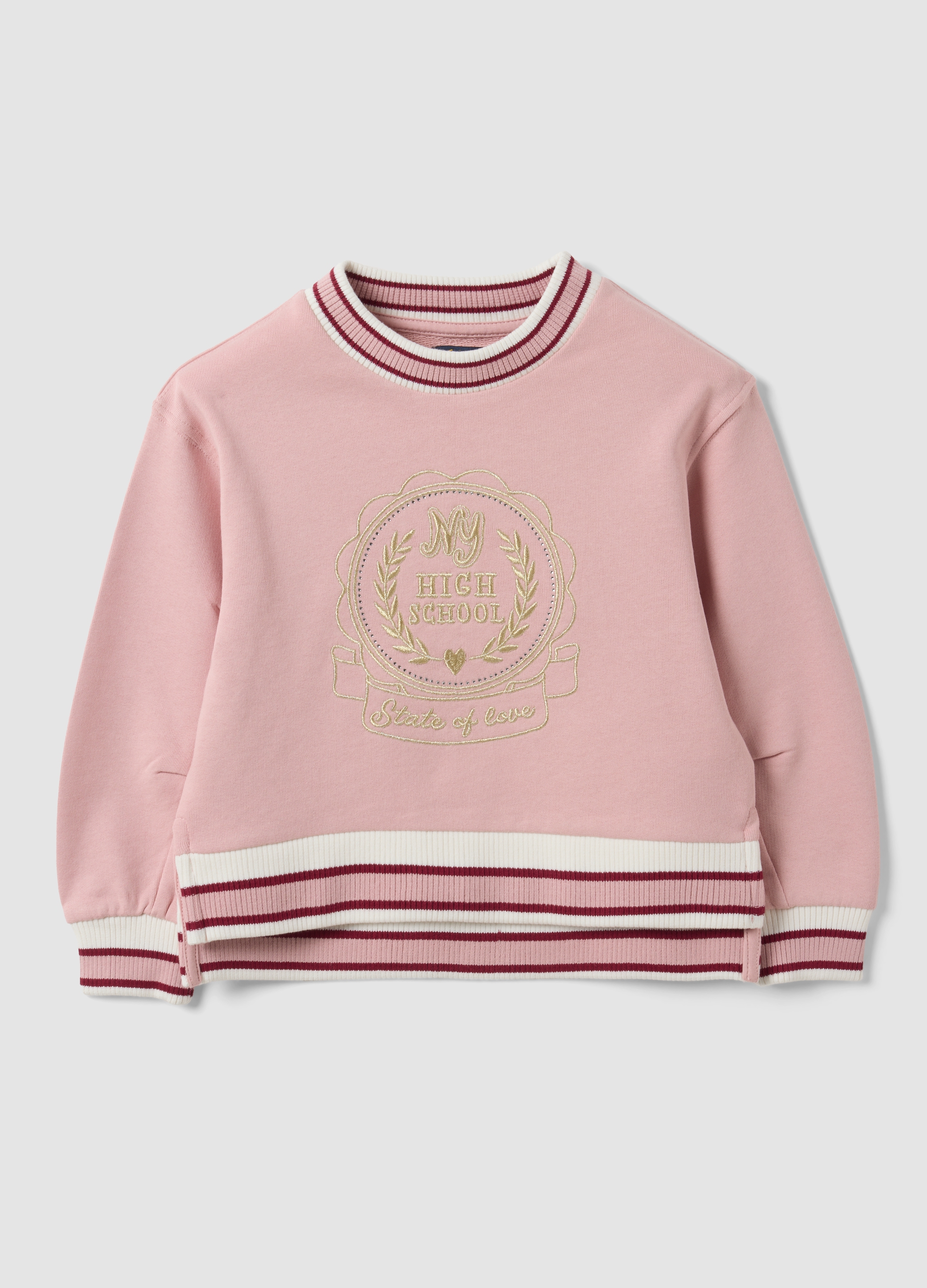 OVS KIDS, Felpa Rosa In Puro Cotone Con Girocollo E Ricamo Frontale Per Bambina, Rosa, Taglia: 4-5