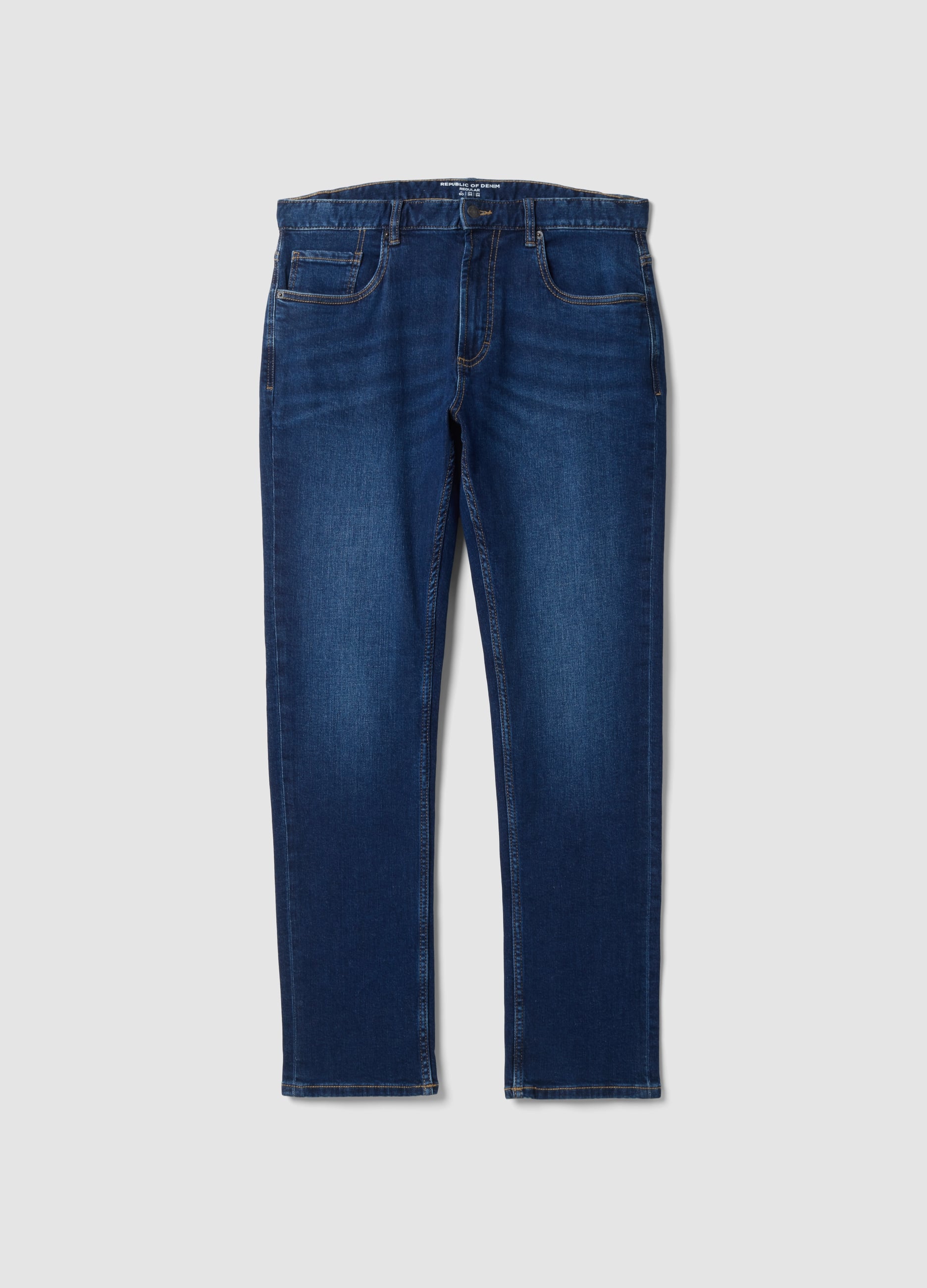 REPUBLIC OF DENIM, Jeans Denim Blu In Cotone Elasticizzato Regular Fit, Uomo, Blu, Taglia: 52