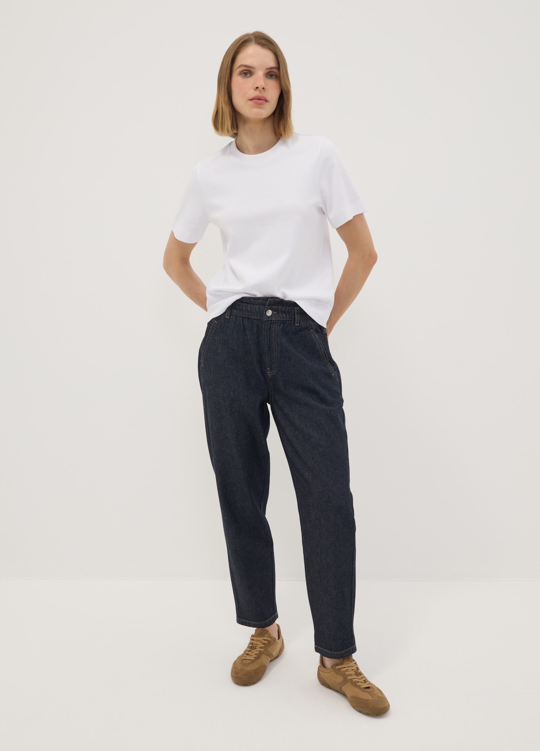 REPUBLIC OF DENIM, Jeans Denim Blu Baggy Fit In Puro Cotone Con Vita Paper Bag, Donna, Blu, Taglia: XS