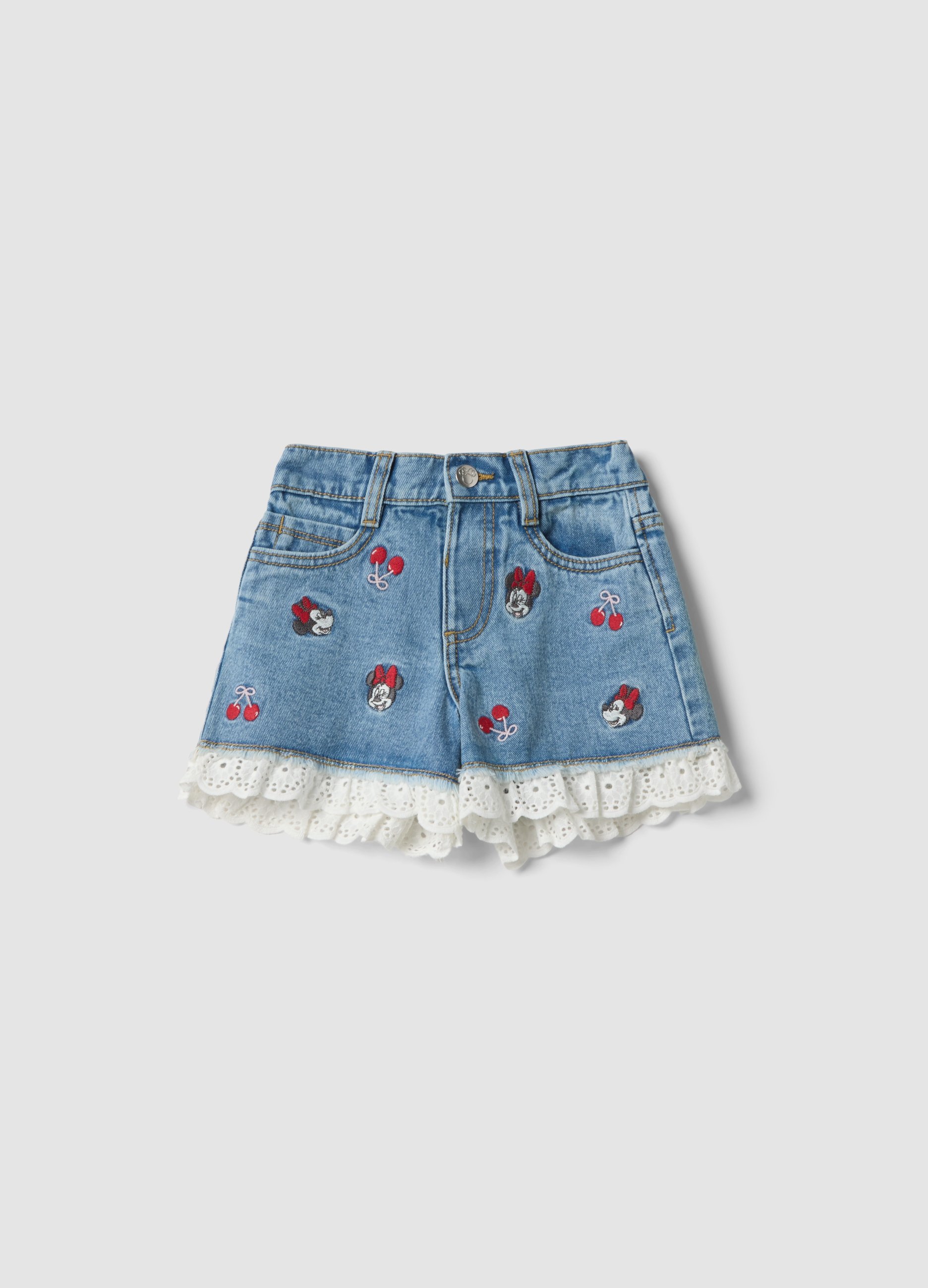 DISNEY, Shorts De Algodón Puro Con Bordados, Niña, Blanco, Talla: 7-8