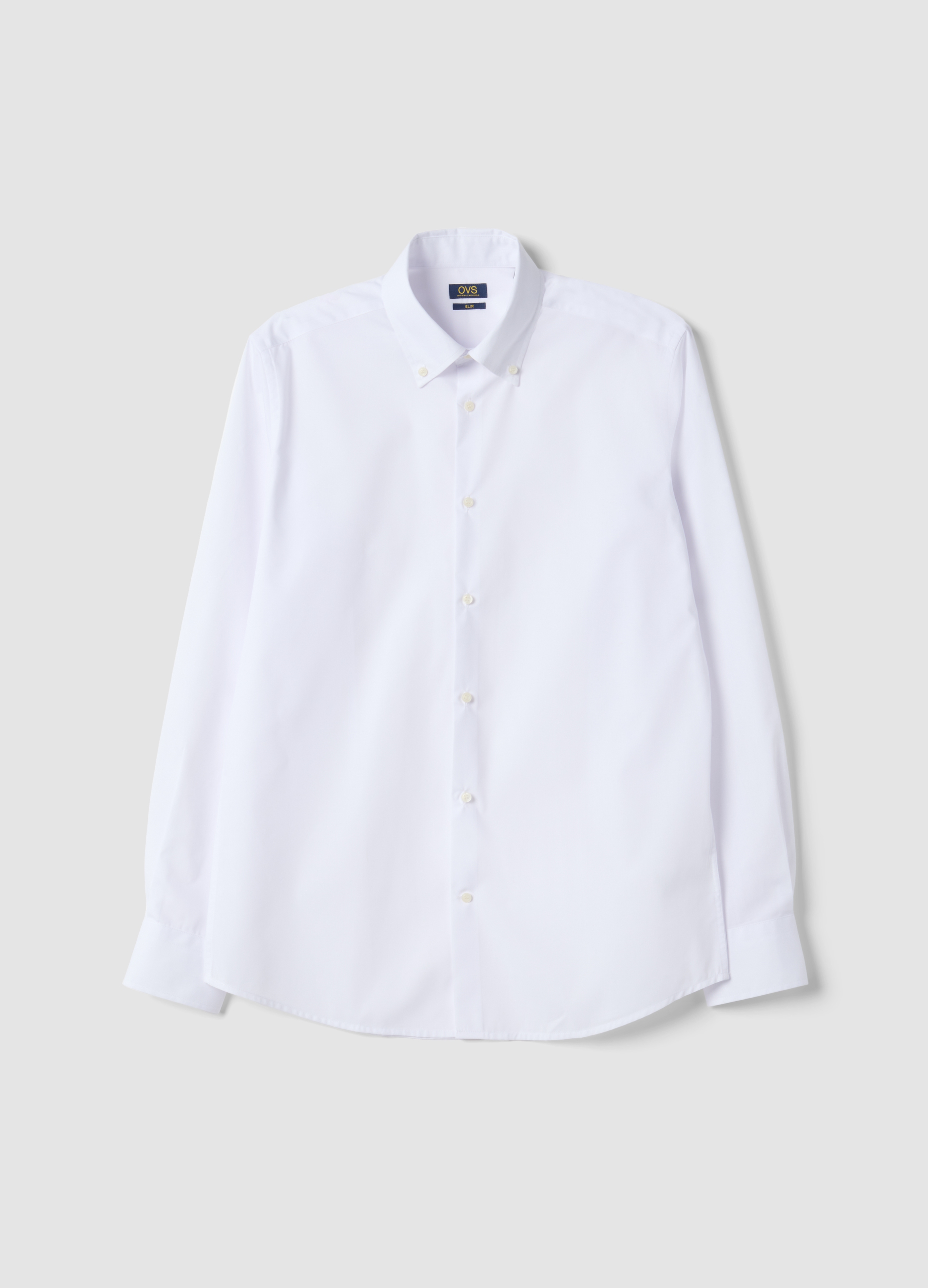 OVS, Camicia Bianca Button Down Slim Fit A Maniche Lunghe Easy Iron, Uomo, Bianco, Taglia: 38