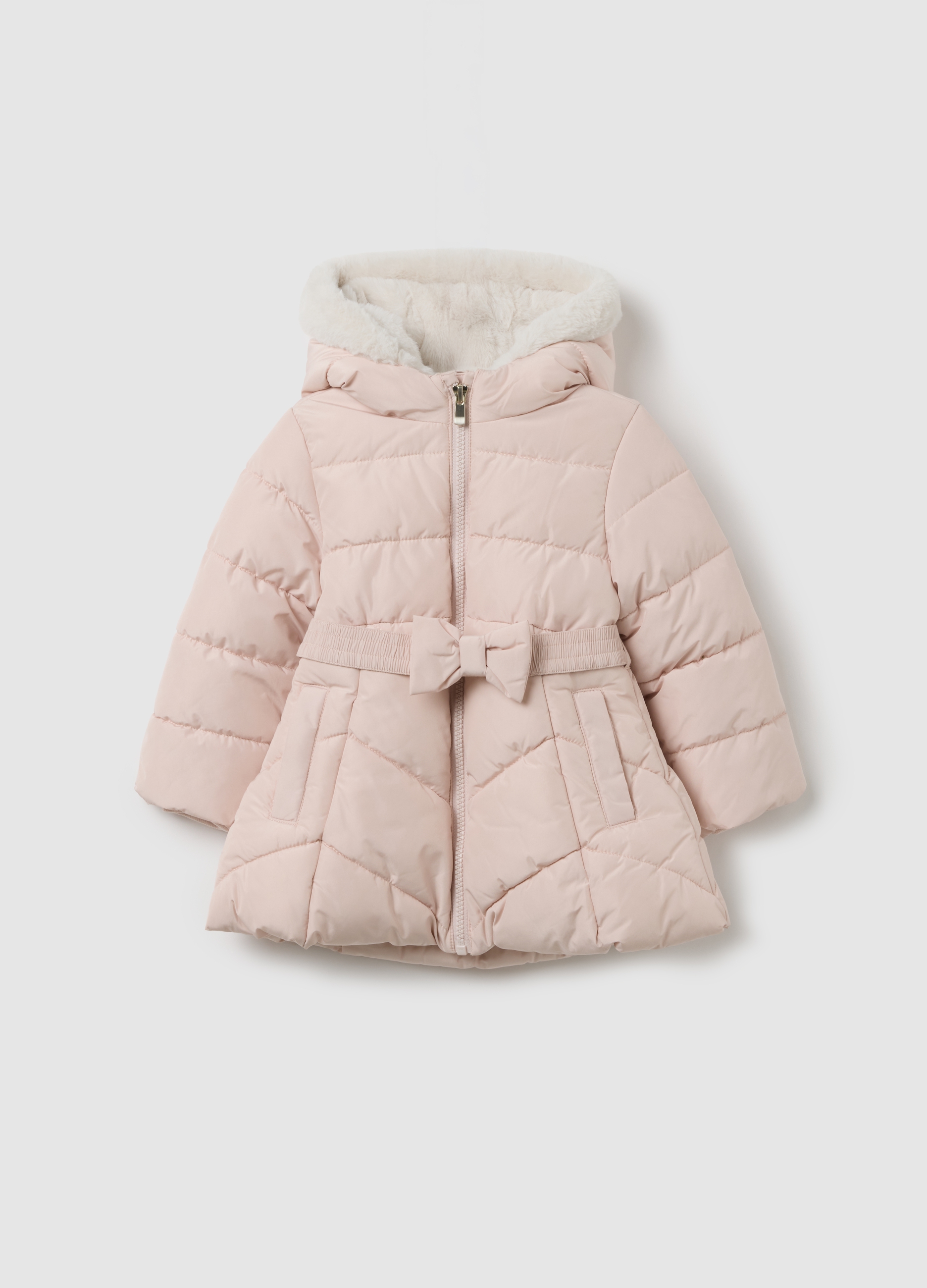 FAGOTTINO, Giacca Imbottita Rosa Da Bimba Regular Fit Con Cappuccio E Cintura, Bambina, Rosa, Taglia: 18-24