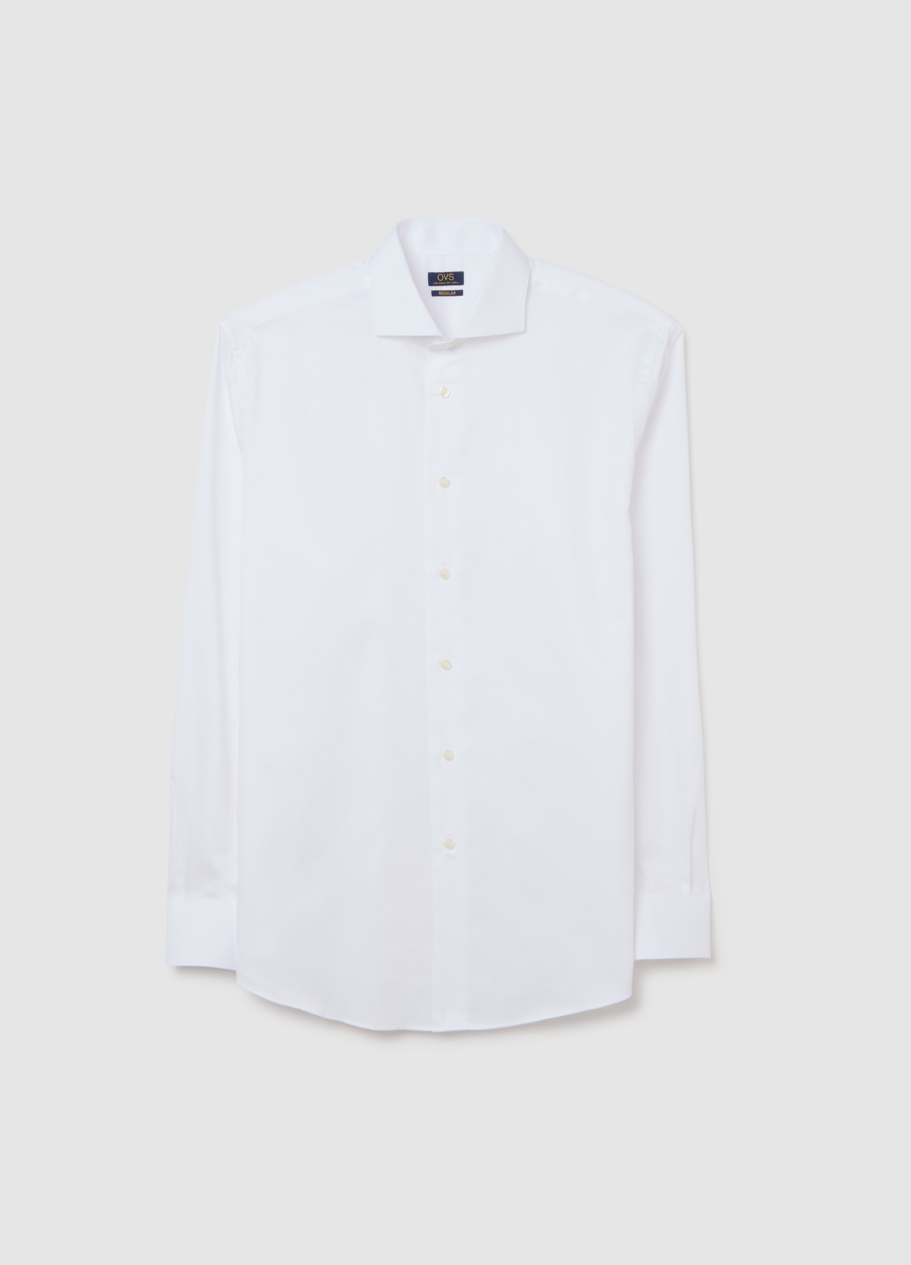 Camisa Blanca De Algodón Puro Con Cuello Francés, Ajuste Regular, Hombre, Blanco óptico, Talla: 44