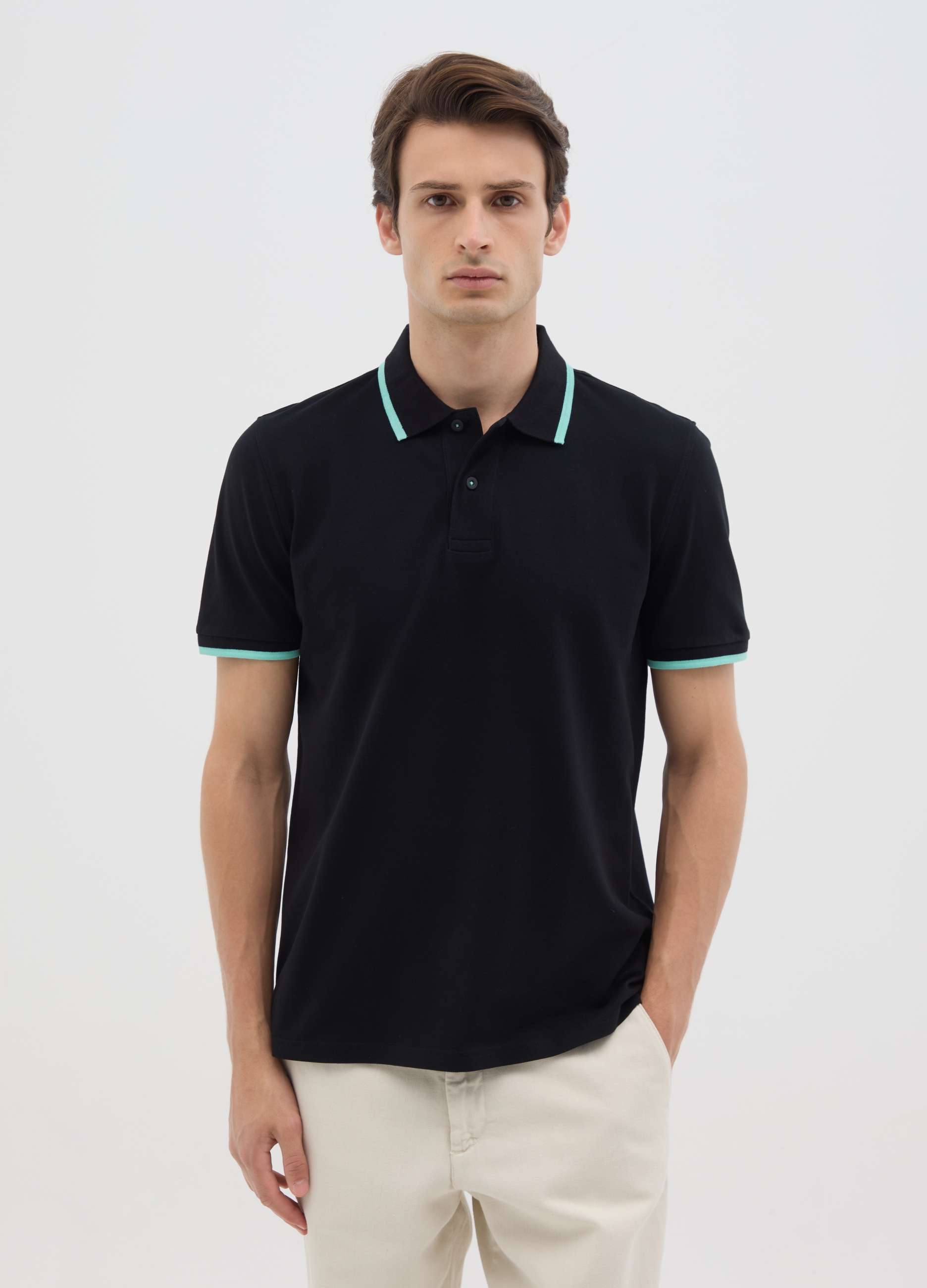 OVS , Polo Da Uomo In Cotone Nero Regular Fit, Nero, Taglia: S