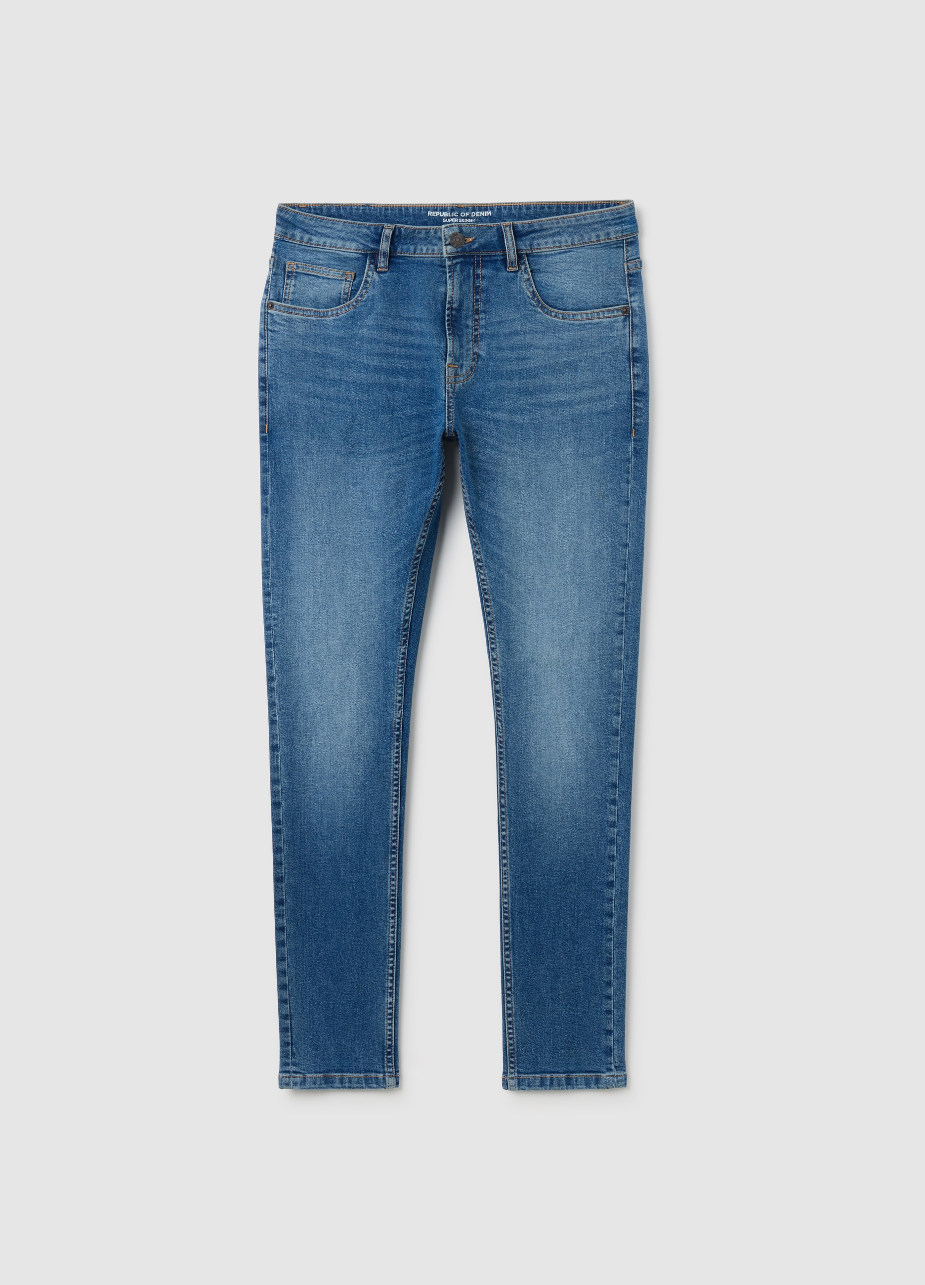 OVS , Jeans Blu In Denim Super Skinny In Cotone, Uomo, Blu, Taglia: 48