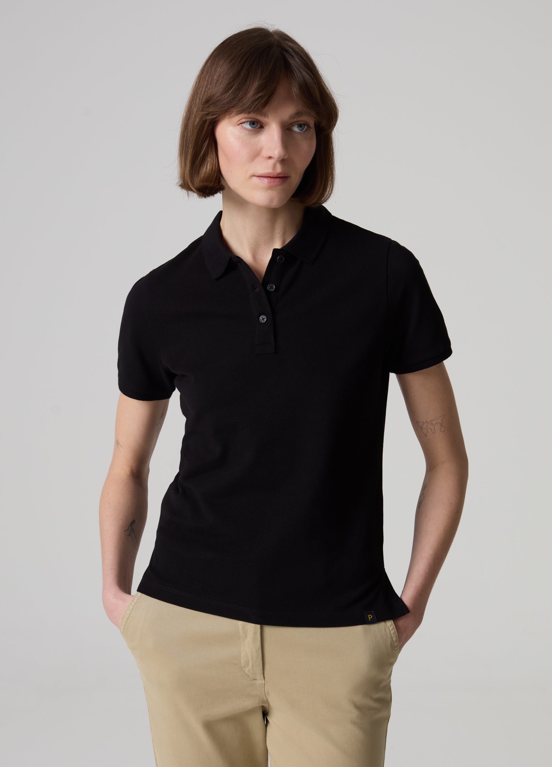 PIOMBO, Polo In Piquet Di Cotone, Donna, Nero, Taglia: XXL