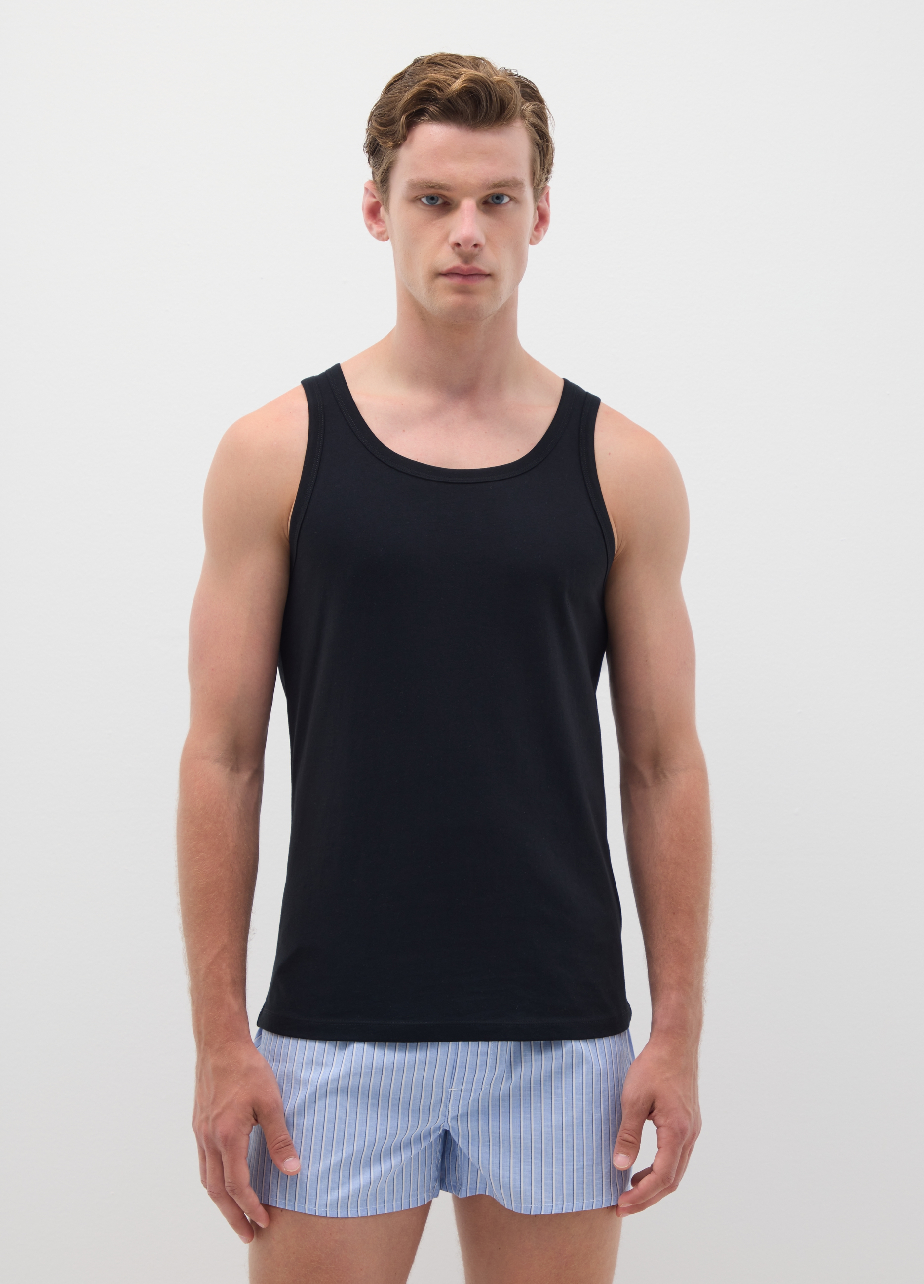 Camiseta De Tirantes De Hombre En Algodón Negro Puro, Hombre, Gunmetal, Talla: L