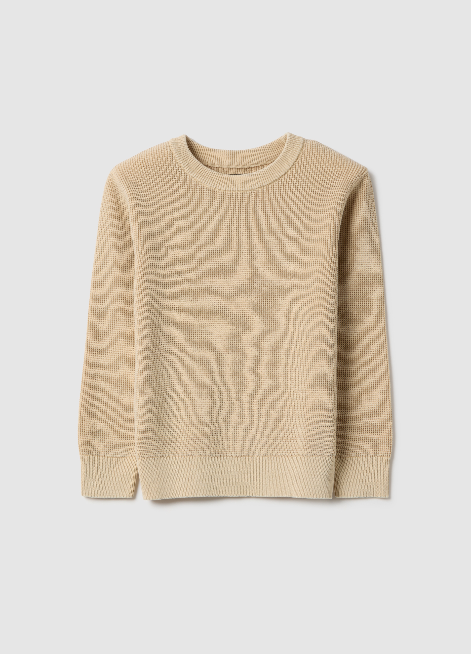 PIOMBO KIDS, Suéter Beige De Algodón Puro Para Niños Con Cuello Redondo, Ajuste Regular, Niño, Marrón claro, Talla: 10