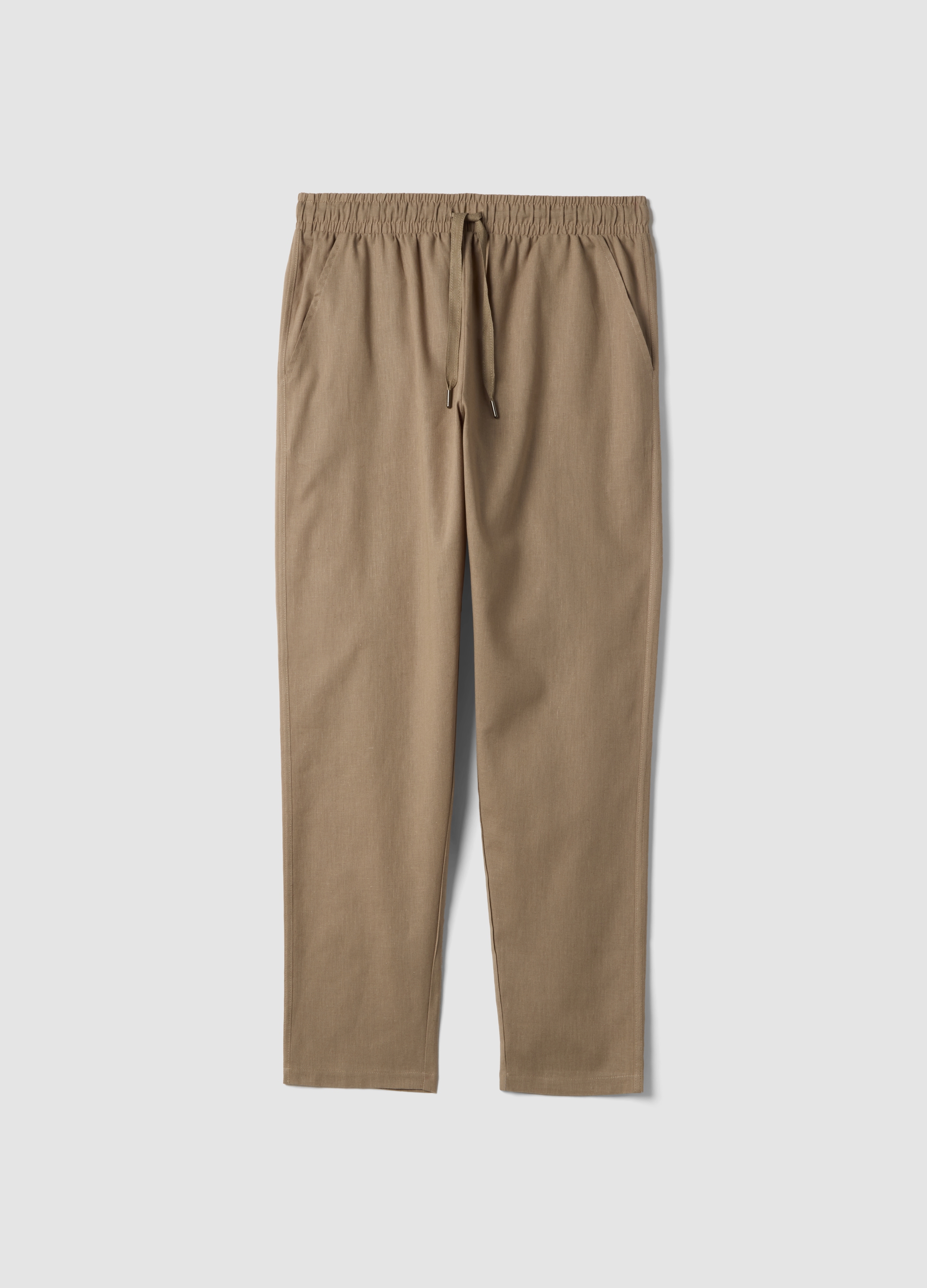 Pantalón De Pijama Beige De Mezcla De Algodón Y Lino, Relaxed Fit, Hombre, Camello, Talla: XXL