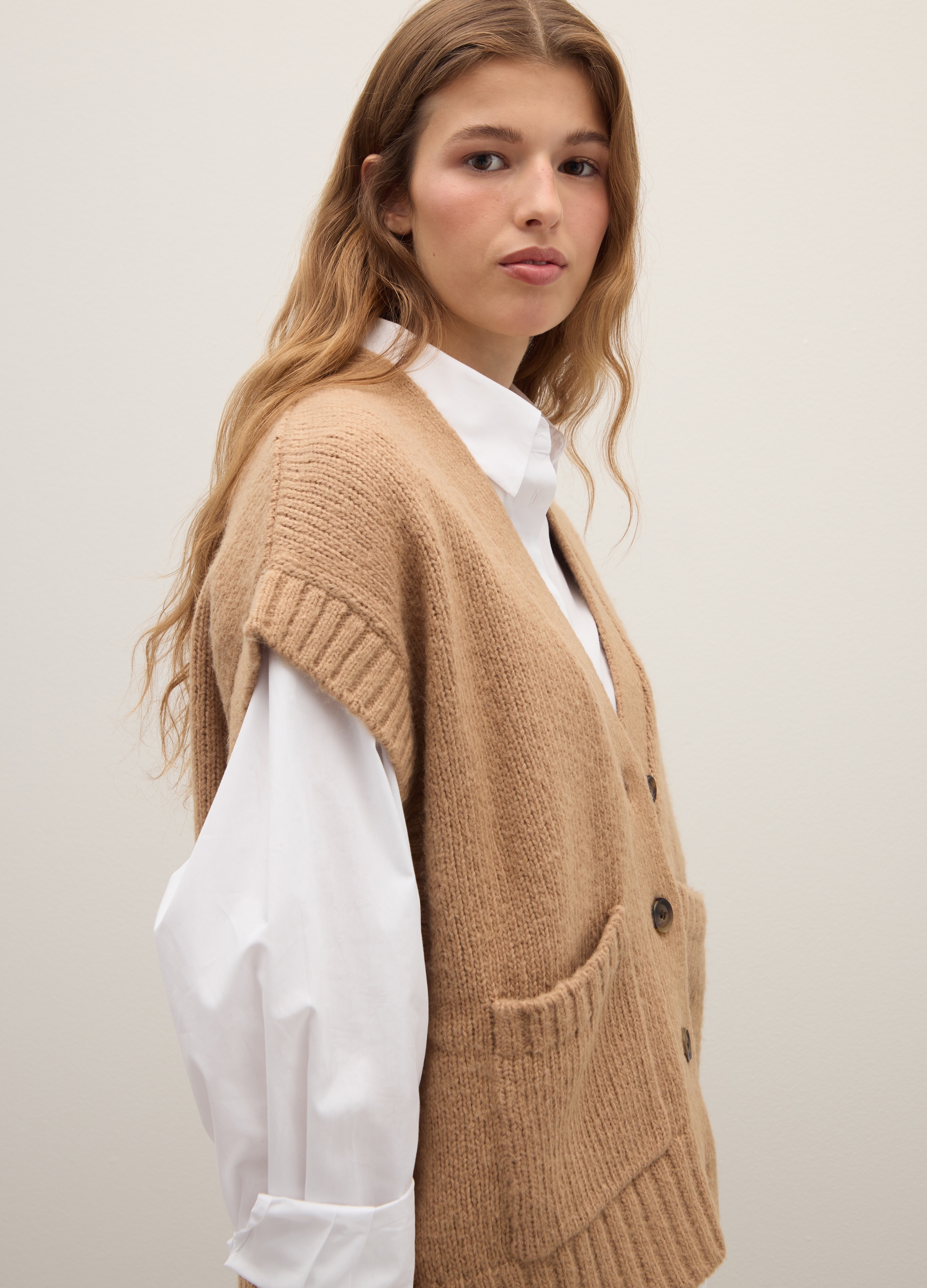 PIOMBO, Gilet Lungo Marrone In Misto Cotone Con Bottoni E Tasche, Donna, Marrone, Taglia: XS/S