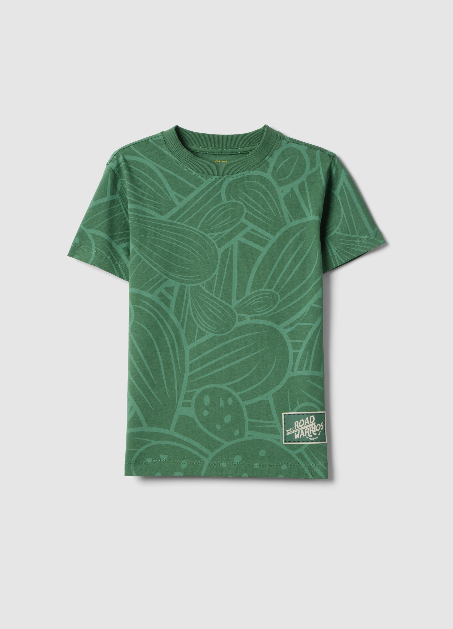 OVS KIDS, Camiseta Verde De Algodón Puro Ajuste Regular Para Niño Con Estampado, Niño, Verde musgo, Talla: 8-9