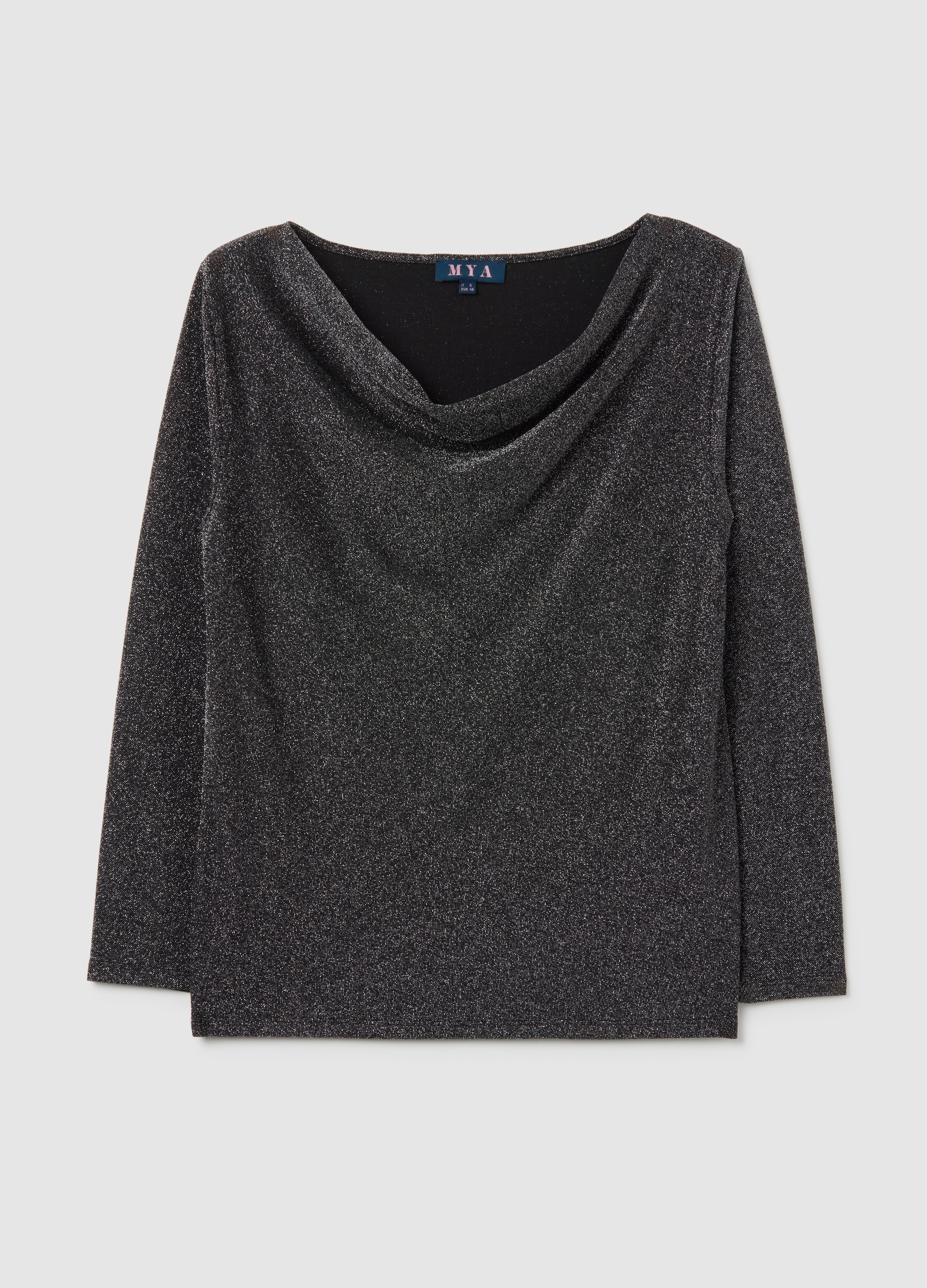 Maglia Nera Con Collo A Scialle E Brillantini Regular Fit, Mujer, Gunmetal, Talla: S