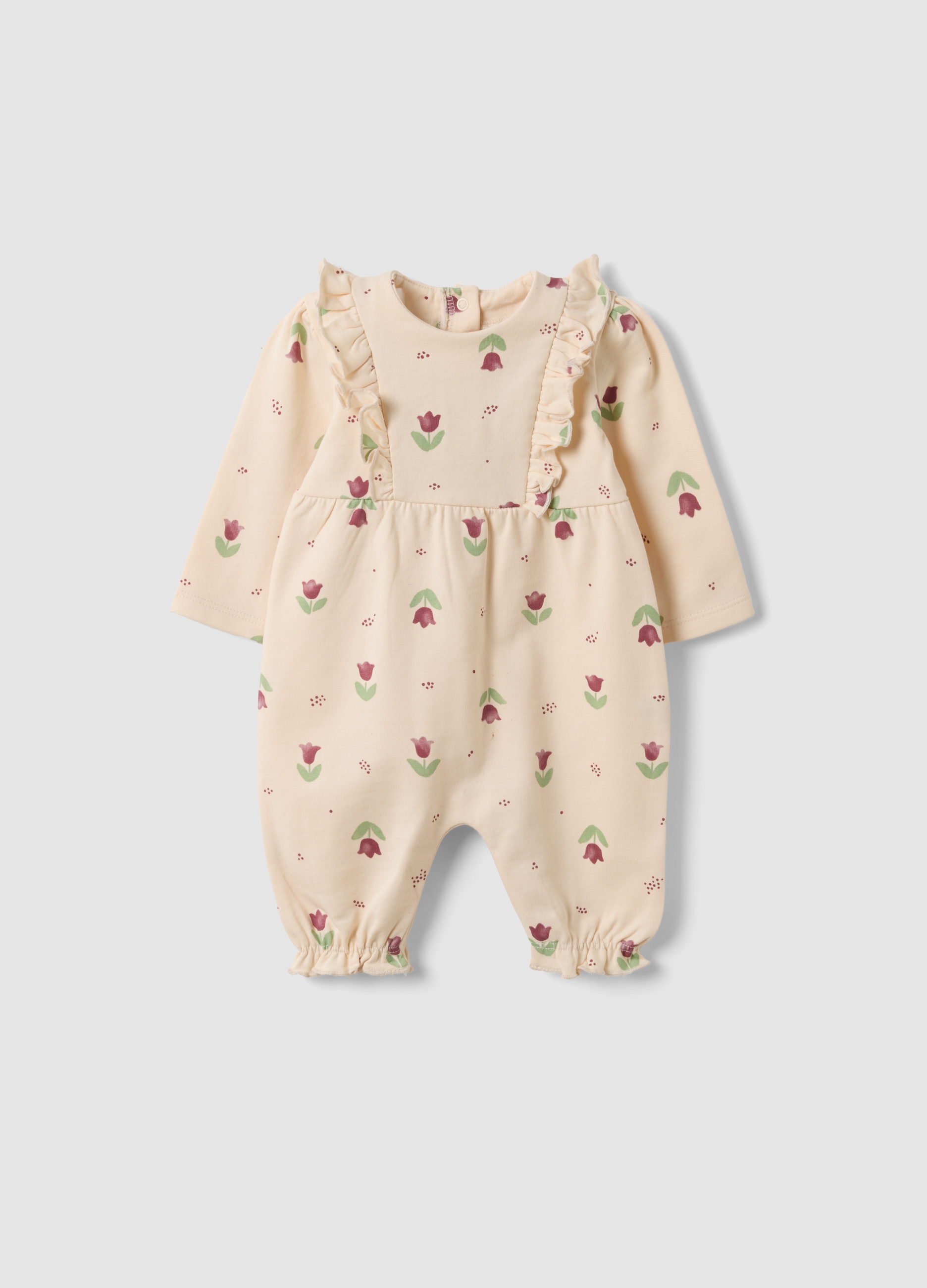 FAGOTTINO, Tutina Beige In Puro Cotone Organico Con Stampa Floreale Per Neonata, Beige, Taglia: 1-3