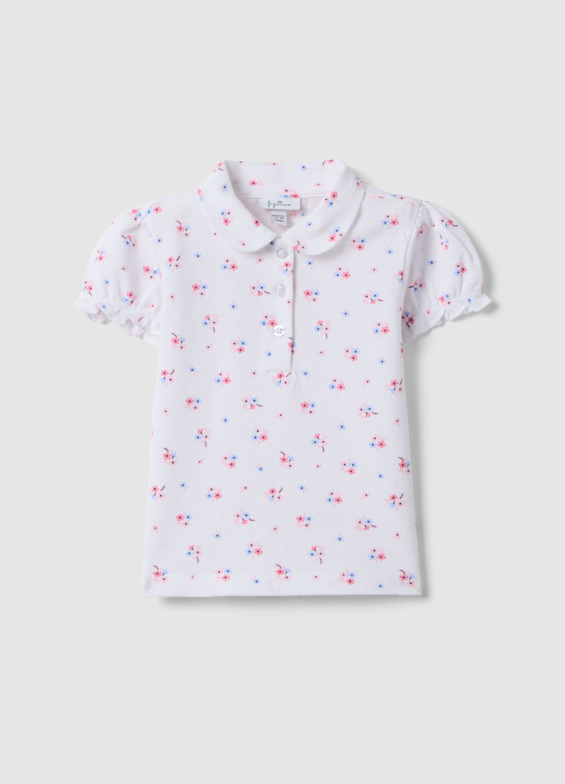 FAGOTTINO, Polo Blanco De Algodón Puro Para Niña Con Motivo Floral, Ajuste Regular, Niña, Blanco óptico, Talla: 12-18