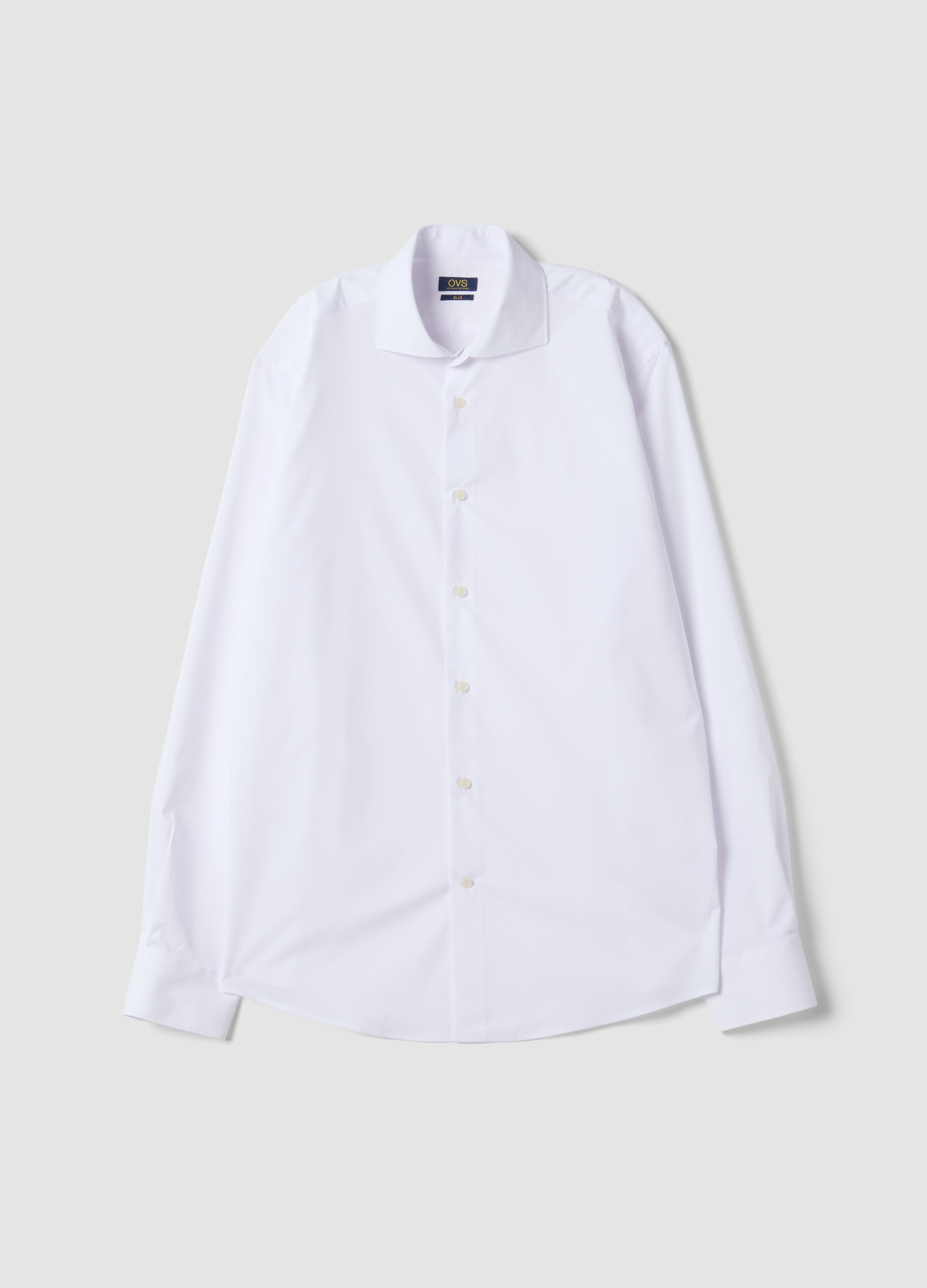 OVS, Camicia Bianca In Misto Lyocell Con Collo Francese Easy Iron, Uomo, Bianco, Taglia: 39