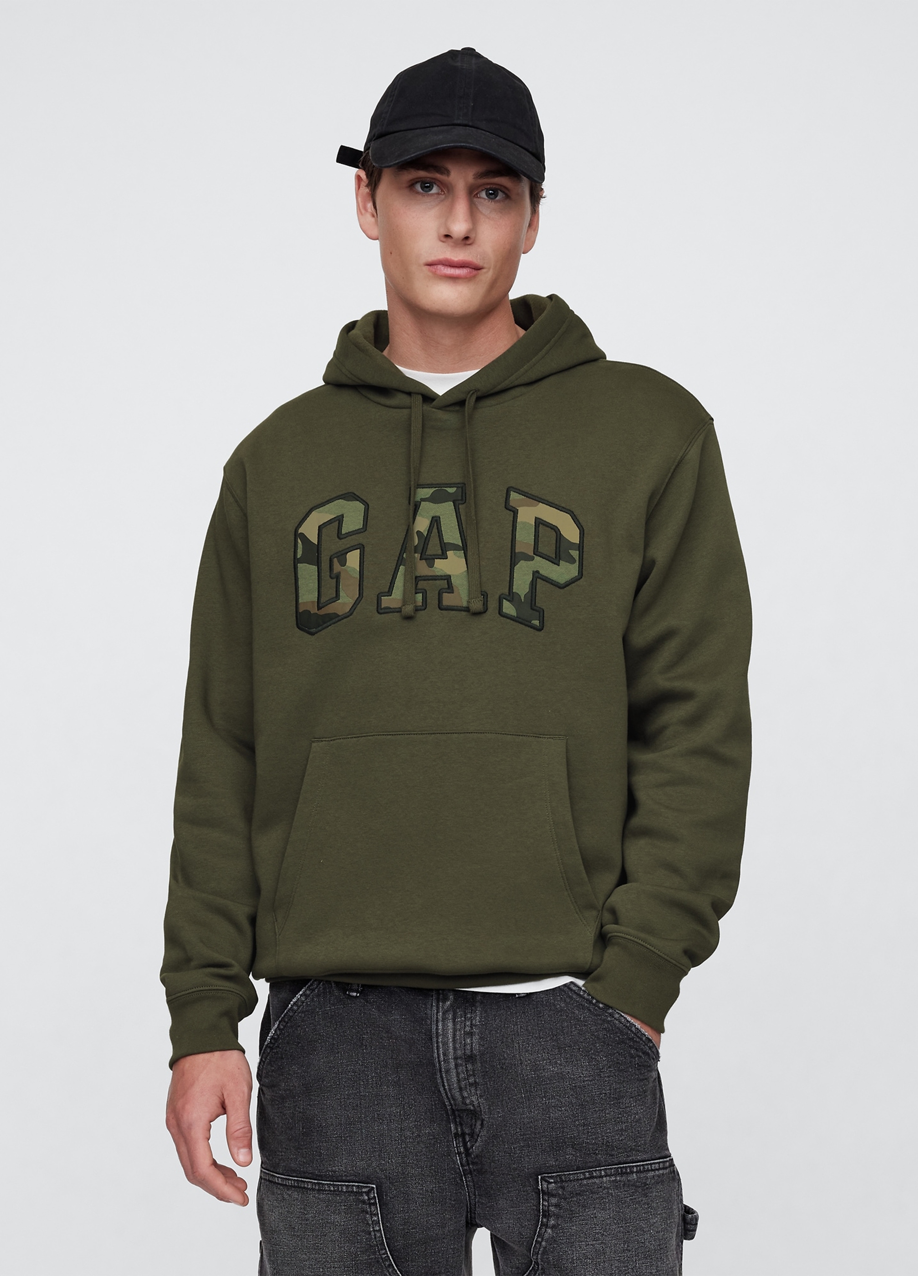 GAP, Felpa Con Cappuccio E Logo, Uomo, Verde, Taglia: XS
