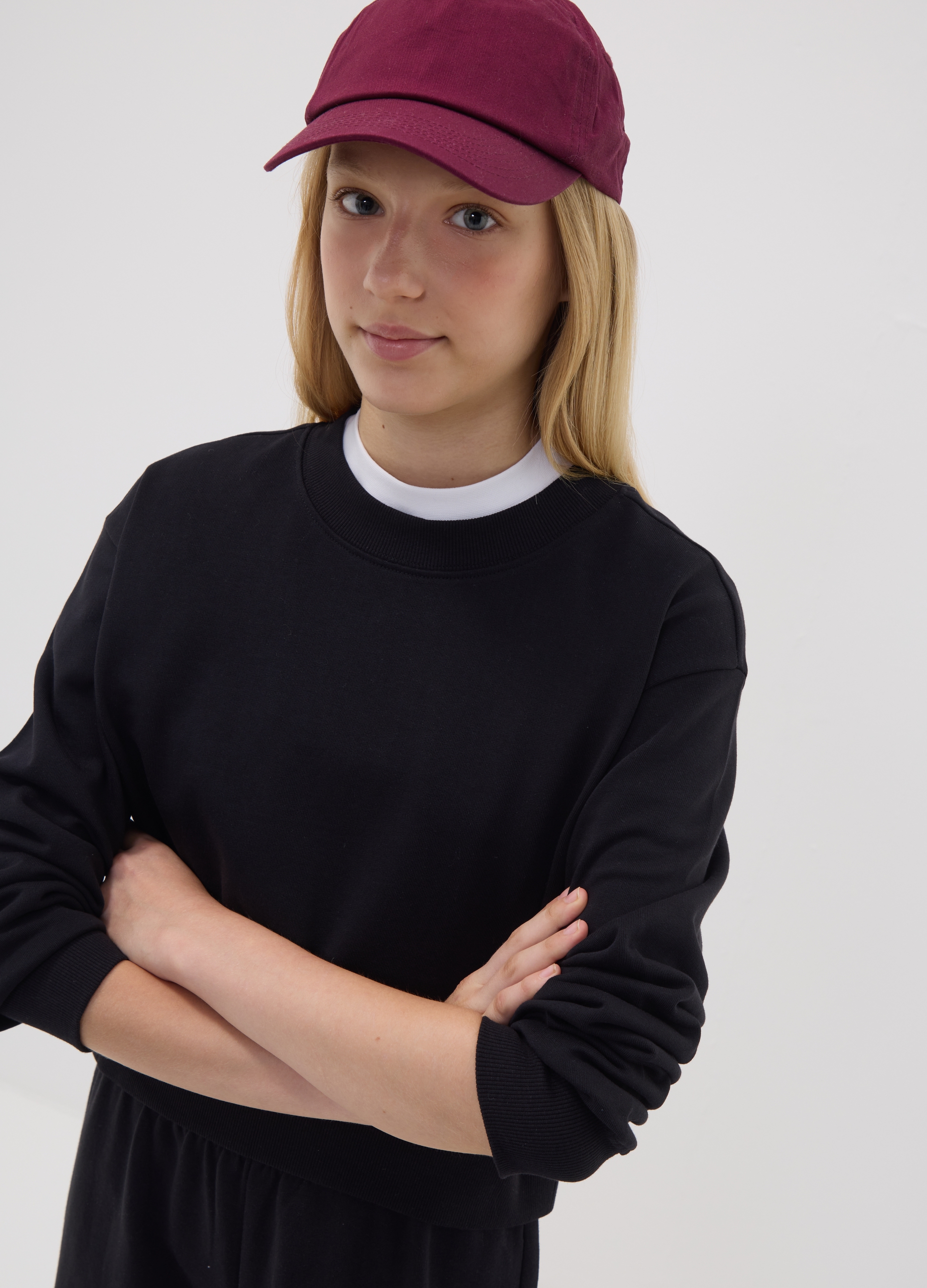 OVS KIDS, Felpa Nera In Misto Cotone Organico E Viscosa Con Collo A Costine, Bambina, Nero, Taglia: 11-12