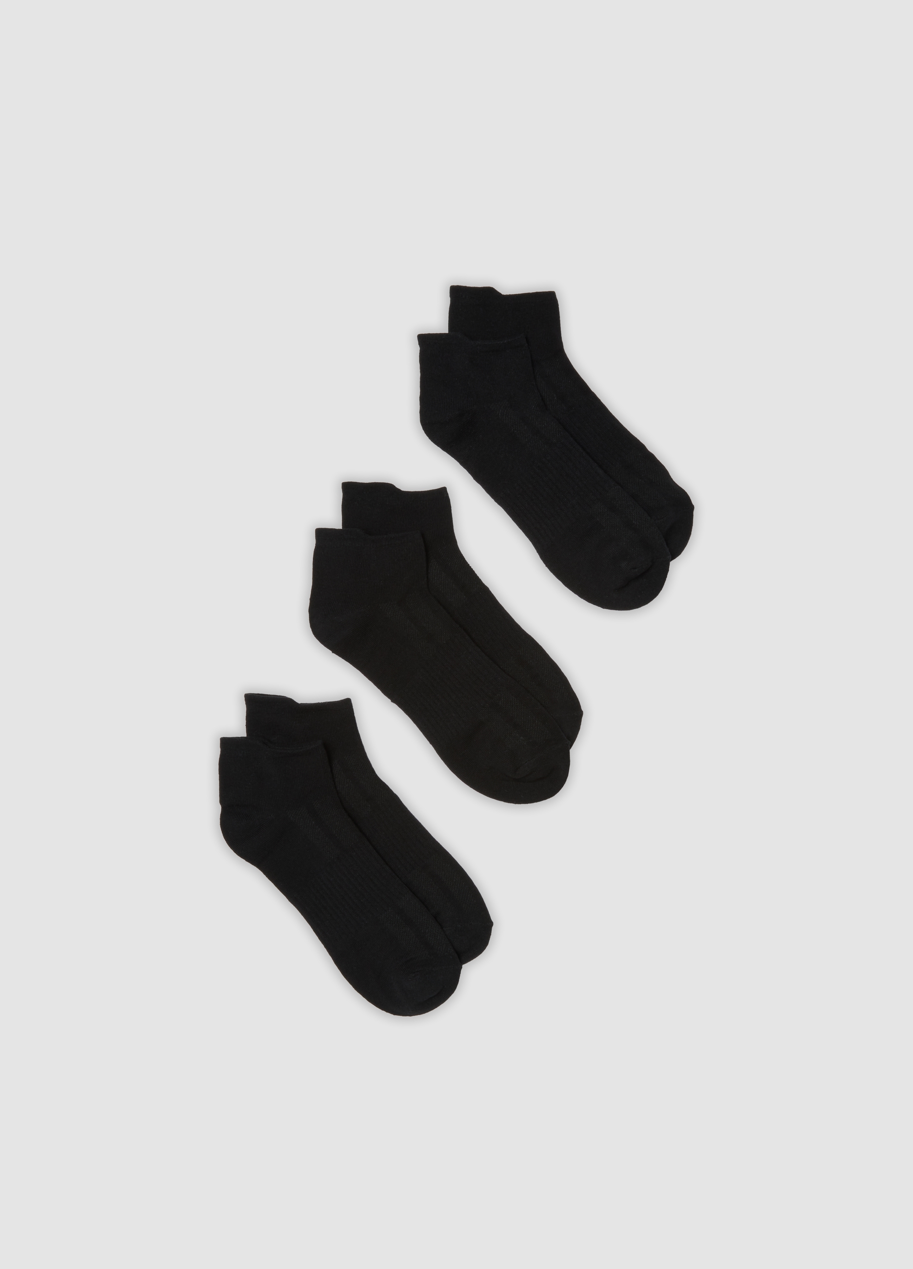 OVS, Tripack Di Calze Sportive Nere Alla Caviglia In Misto Cotone Organico, Uomo, Nero, Taglia: 38-42